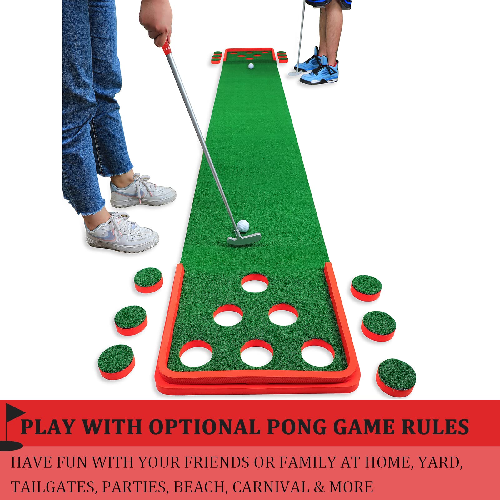 SPRAWL Golf Pong Game Set - Indoor/Outdoor Putting Mat with Practice Green & Training Aid - Perfect Golf Gift for Home, Office, Backyard - Great for Parties, Family Fun & Skill Improvement