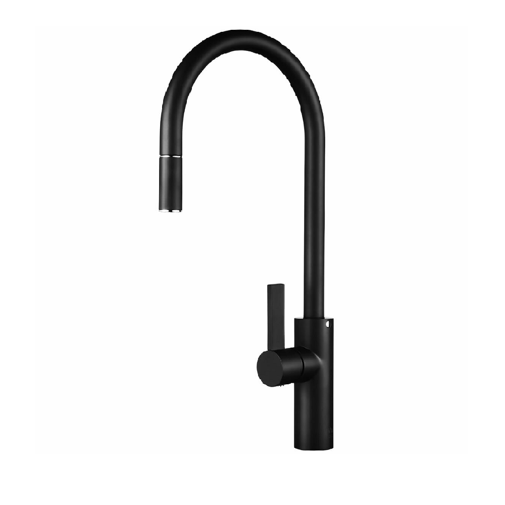 Abey Armando Vicario LUZ 1B Black Gooseneck Pull-Out Kitchen Faucet - Perfect for Modern Sinks, Dishwashing & Food Prep