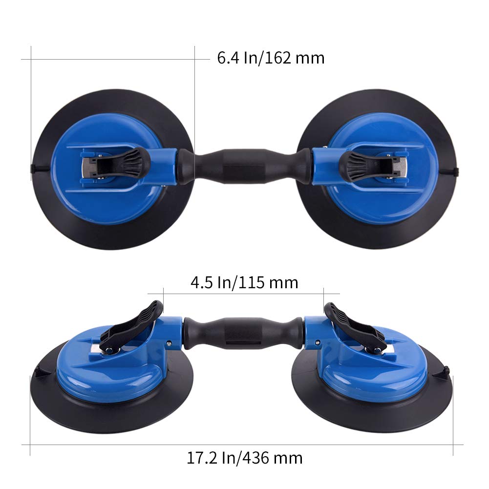 Heavy Duty Dual Vacuum Suction Cup Glass Lifter - 330lb Capacity with Curved Pads for Stone & Marble Handling | Perfect for Construction, Glass Installation & Countertop Moving