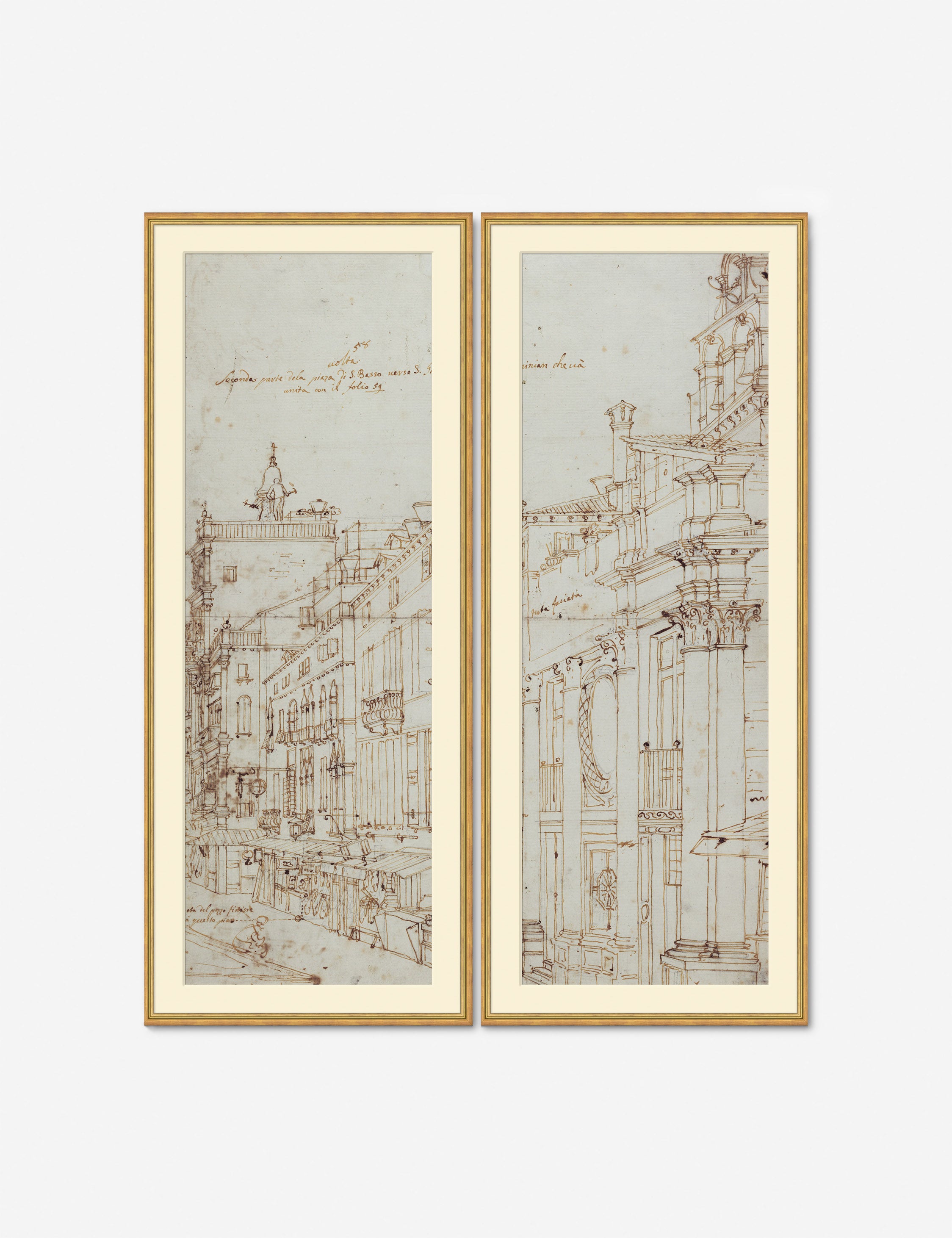 Canaletto Venice Landscape Drawing Prints - Set of 2 Fine Art Wall Decor for Living Room, Office & Gallery Display