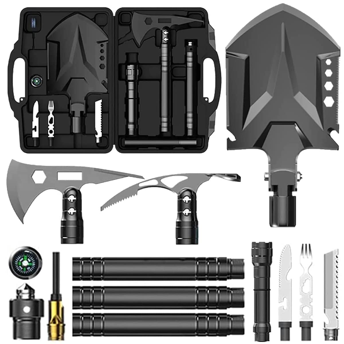 OnePx Camping Shovel & Axe Set - High Carbon Steel Folding Military Shovel with Hatchet for Hiking, Backpacking & Emergency Survival | Perfect for Outdoor Adventures, Camping Gear & Wilderness Preparedness