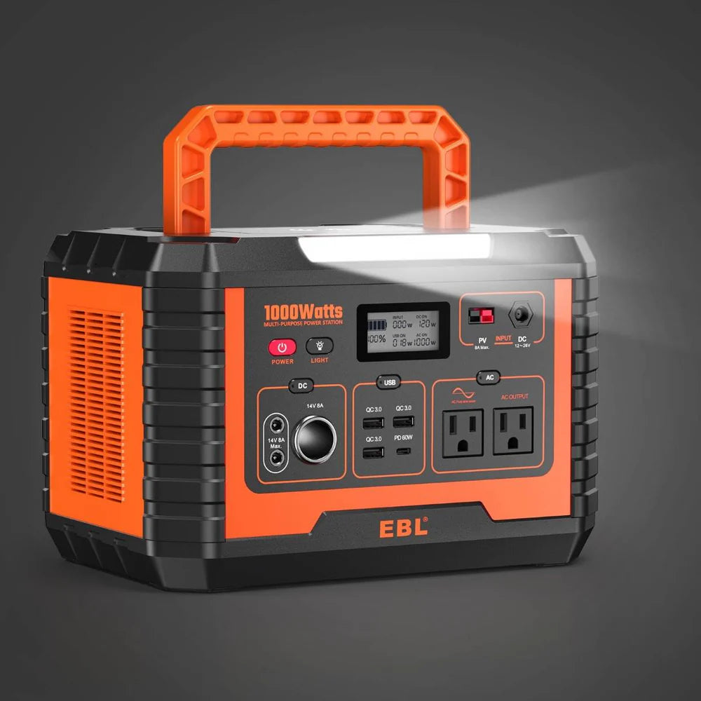 EBL MP1000 Portable Power Station 999Wh 1000W Solar Generator - Perfect for Camping, RV Trips, and Emergency Backup Power