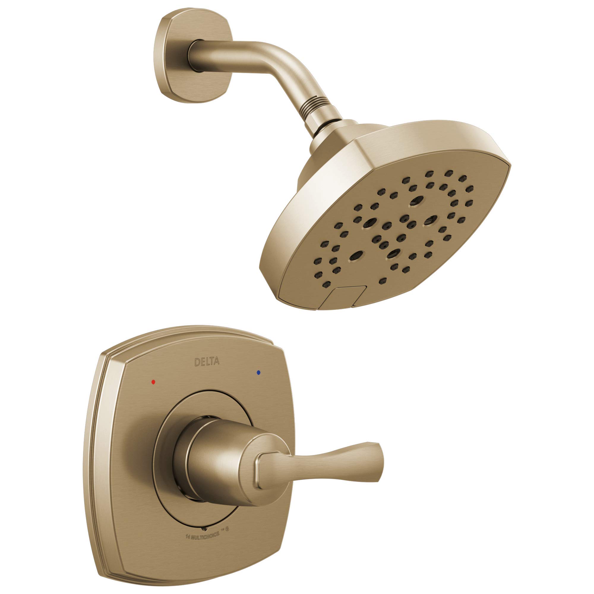 Delta Stryke 14 Series Single-Function Shower Faucet Set with H2Okinetic Shower Head - Champagne Bronze T14276-CZ (Valve Not Included) | Modern Bathroom Upgrade for Water-Efficient Luxury Shower Experience