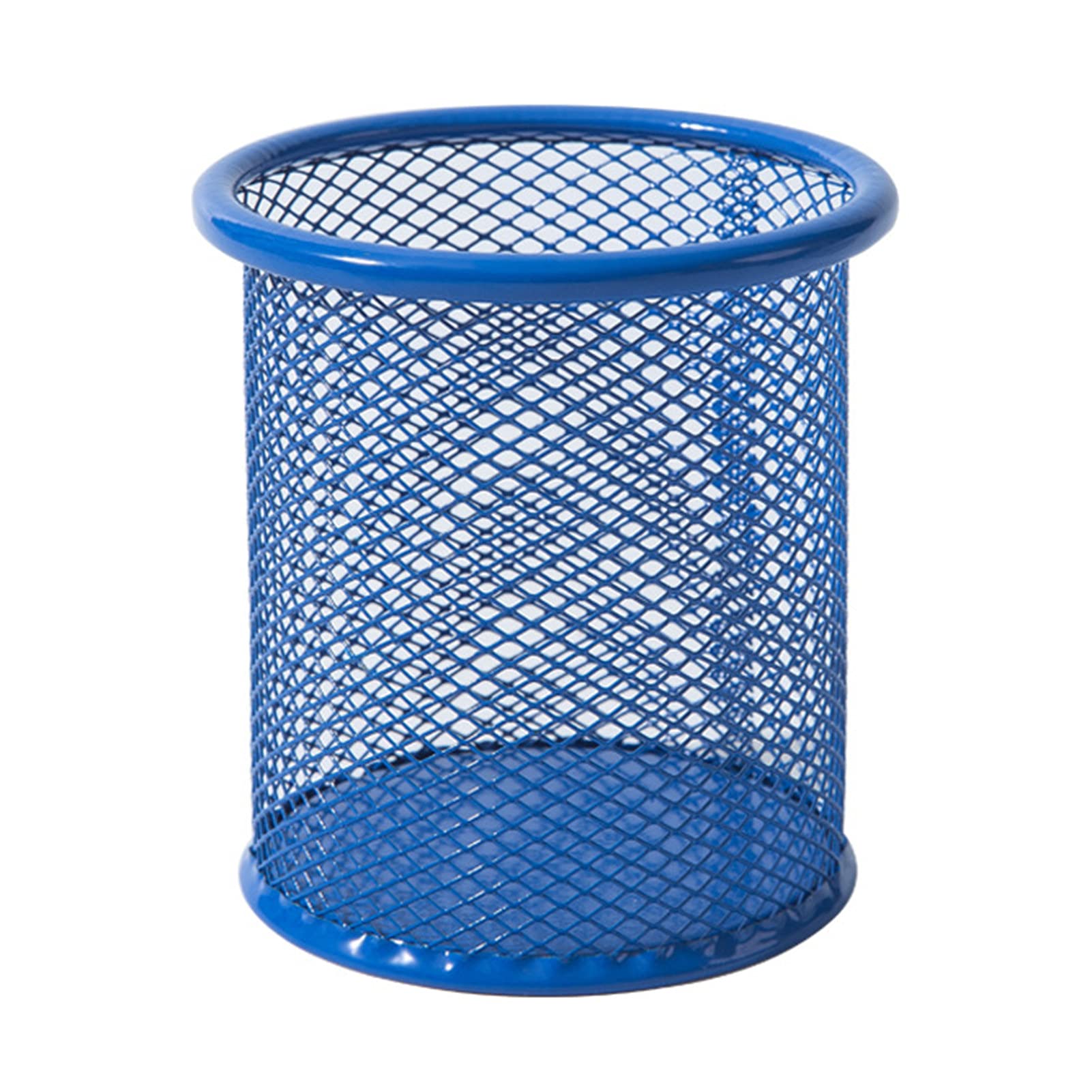 KGJQ Large Capacity Wrought Iron Mesh Desk Organizer - Pen Holder Box with Wear-Resistant Design for Home & Office Use (Blue Round) | Perfect for Organizing Stationery, Pens, and Office Supplies on Your Desktop