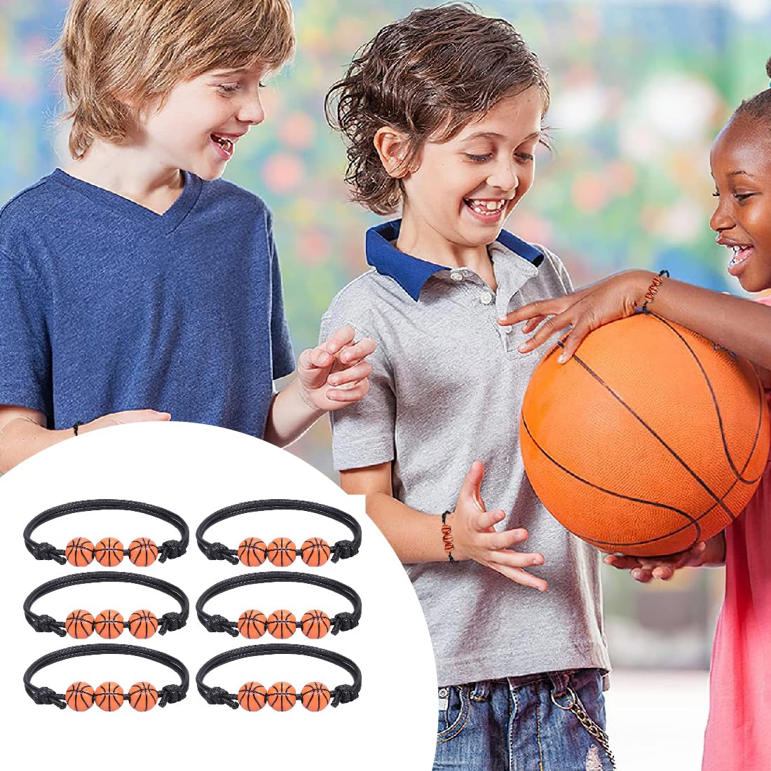 Adjustable Braided Basketball Bracelets - 15pcs for Kids, Teens & Adults - Team Sports & Party Gifts