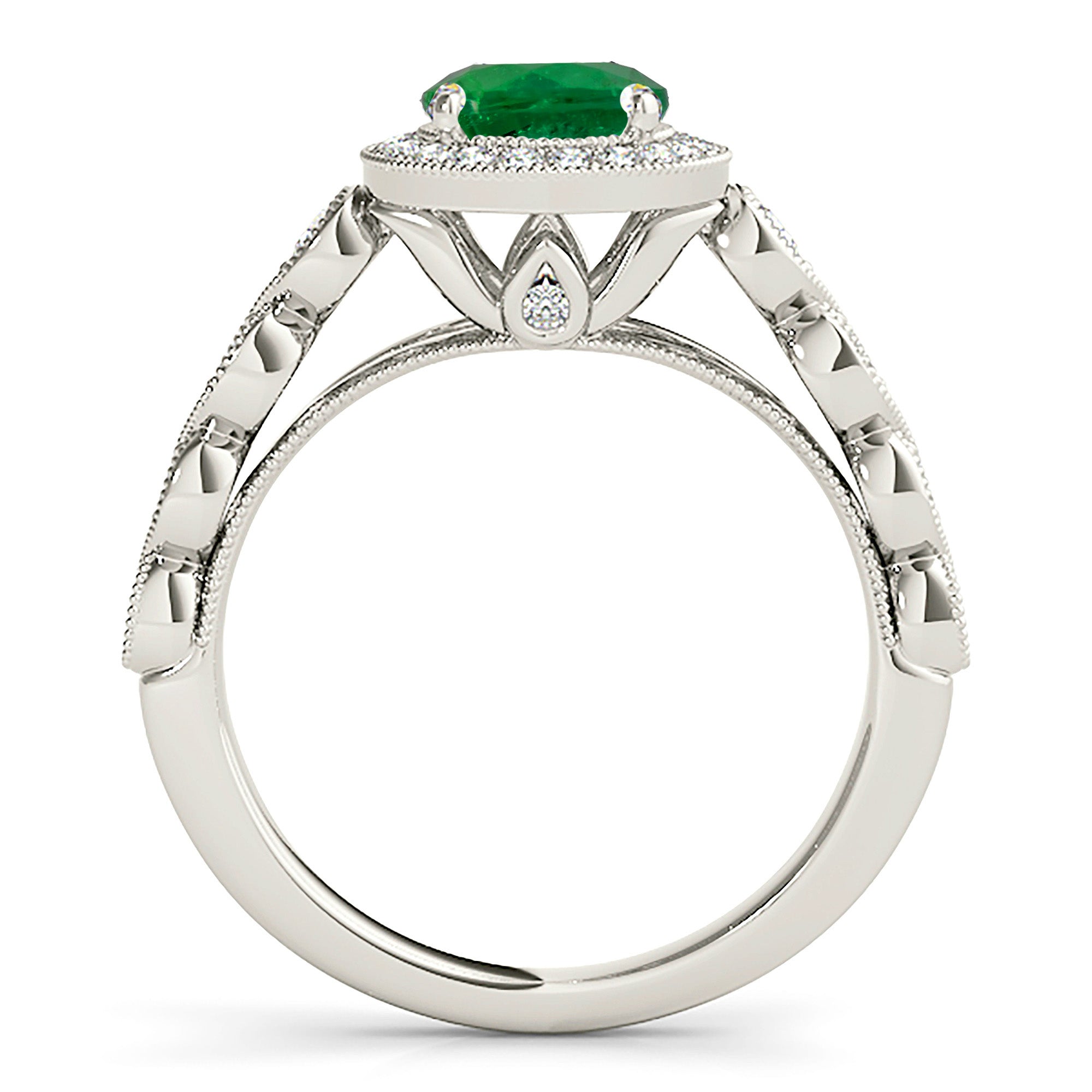 1.15 Carat Genuine Emerald Halo Ring with Swirl Infinite Diamond Band - Elegant Engagement & Wedding Jewelry Gift for Her