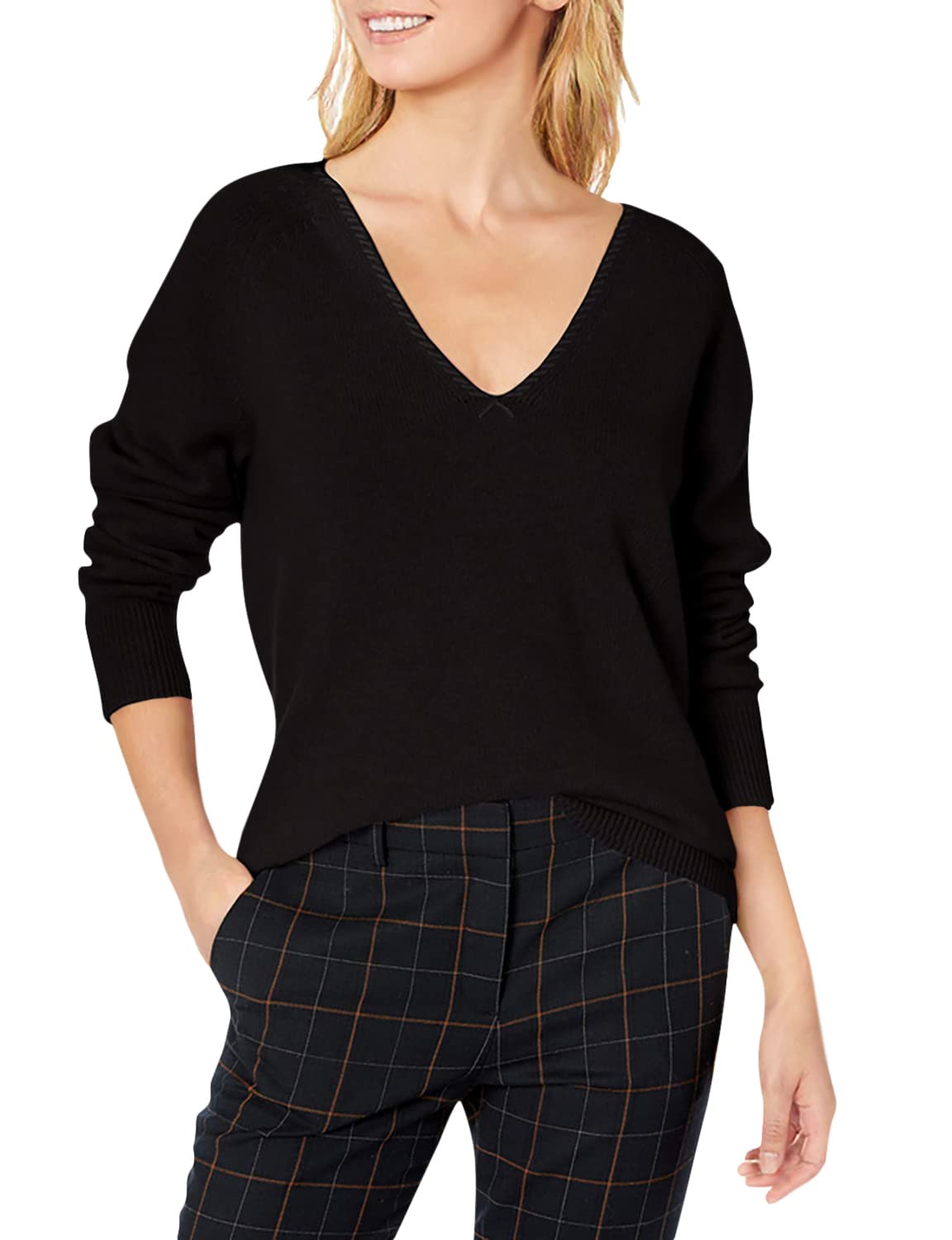 PAIGE Women's Adalyn V Neck Blouse - Soft Stretch Casual Tops for Work & Everyday Wear | Flattering V-Neck Shirt for Office, Date Night & Weekend Outfits