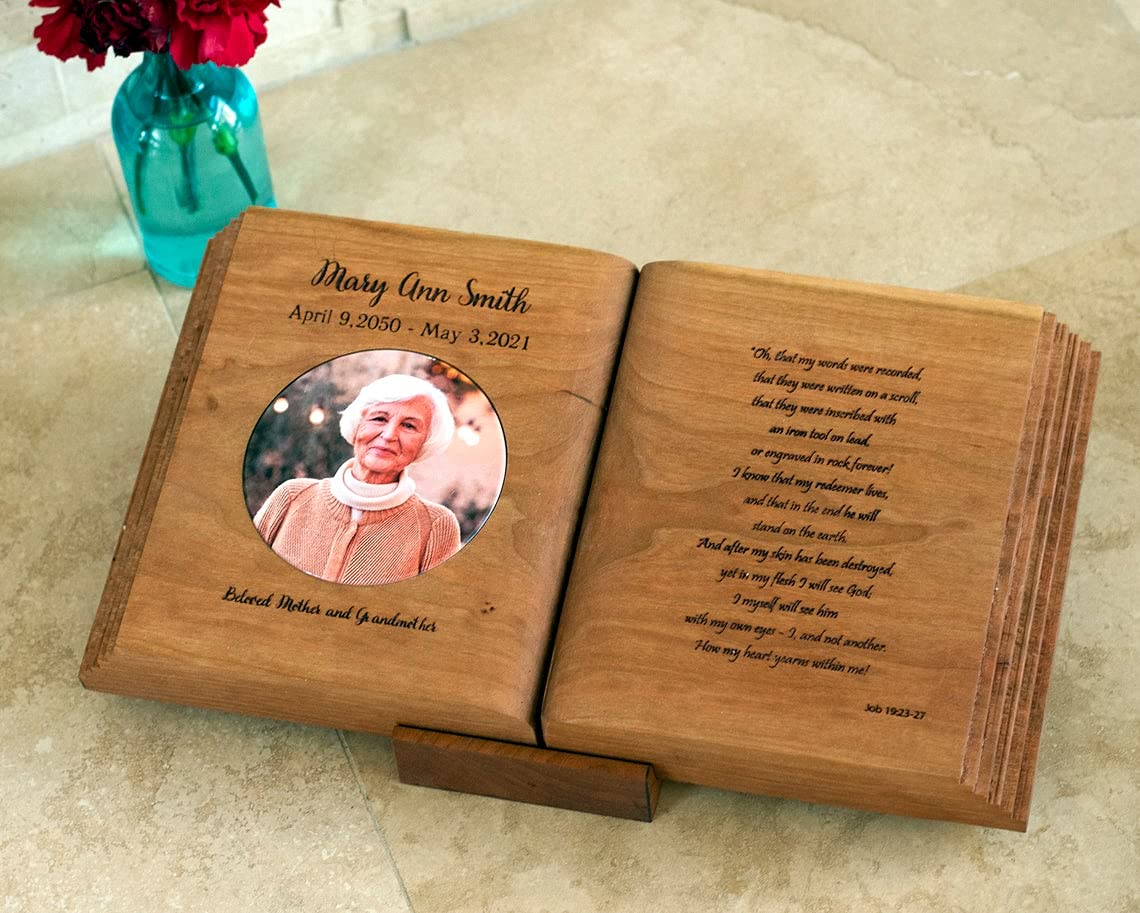 Premium Solid Wood Memorial Book & Bible Holder with Keepsake Sharing Urn - Perfect for Funeral Services, Memorials & Family Heirlooms