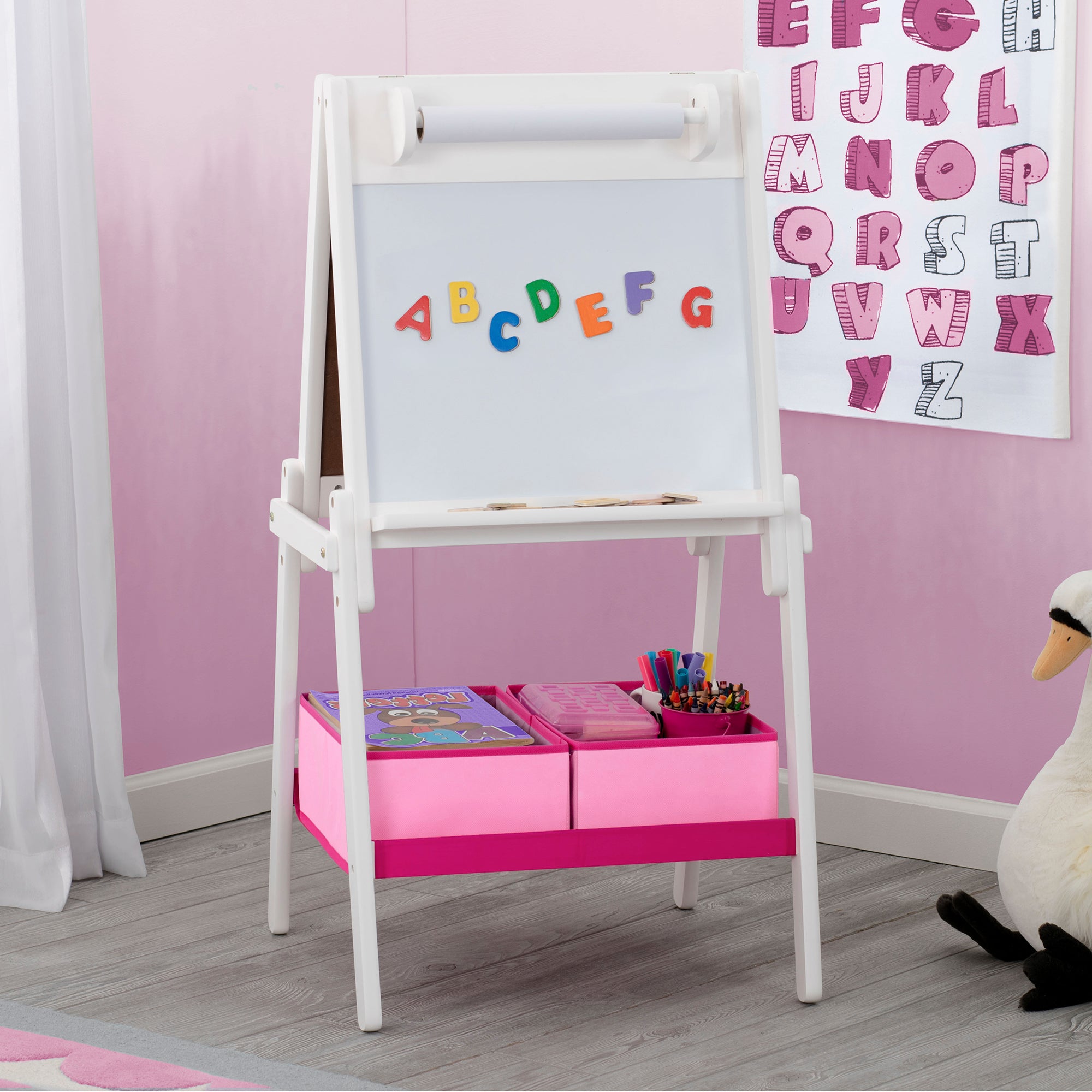 MySize Double Sided Storage Easel - Adjustable Kids Art Easel with Dry Erase & Chalkboard - Perfect for Home, Classroom & Art Studio
