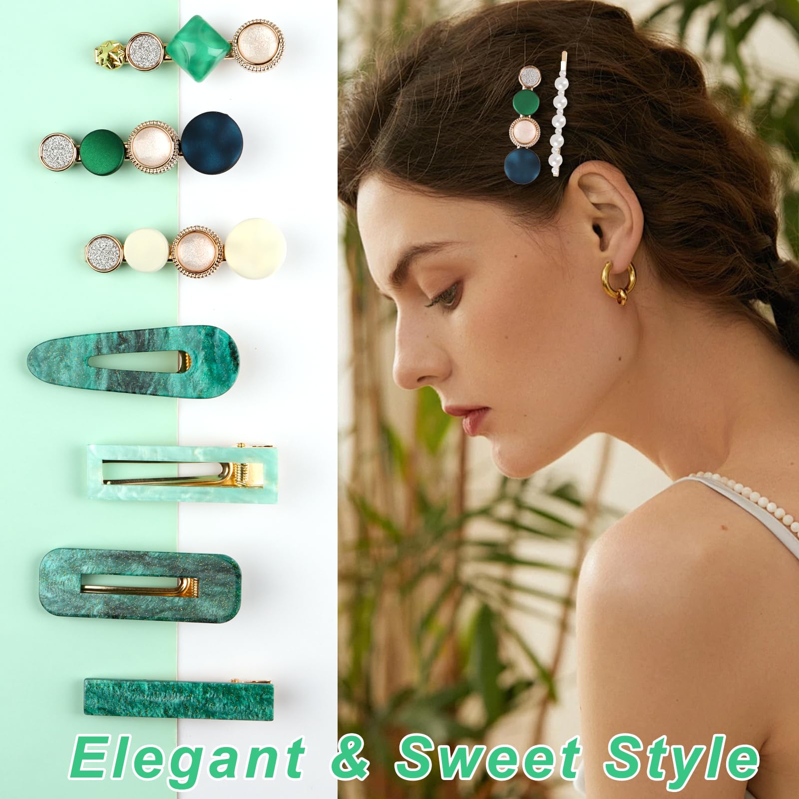 28PCS Pearl Acrylic Resin Hair Clips Set - Brown Alligator Barrettes, Geometric Hairpins & Gold Duckbill Bobby Pins - Shimmering Hair Accessories for Women - Perfect for Weddings, Parties & Everyday Styling