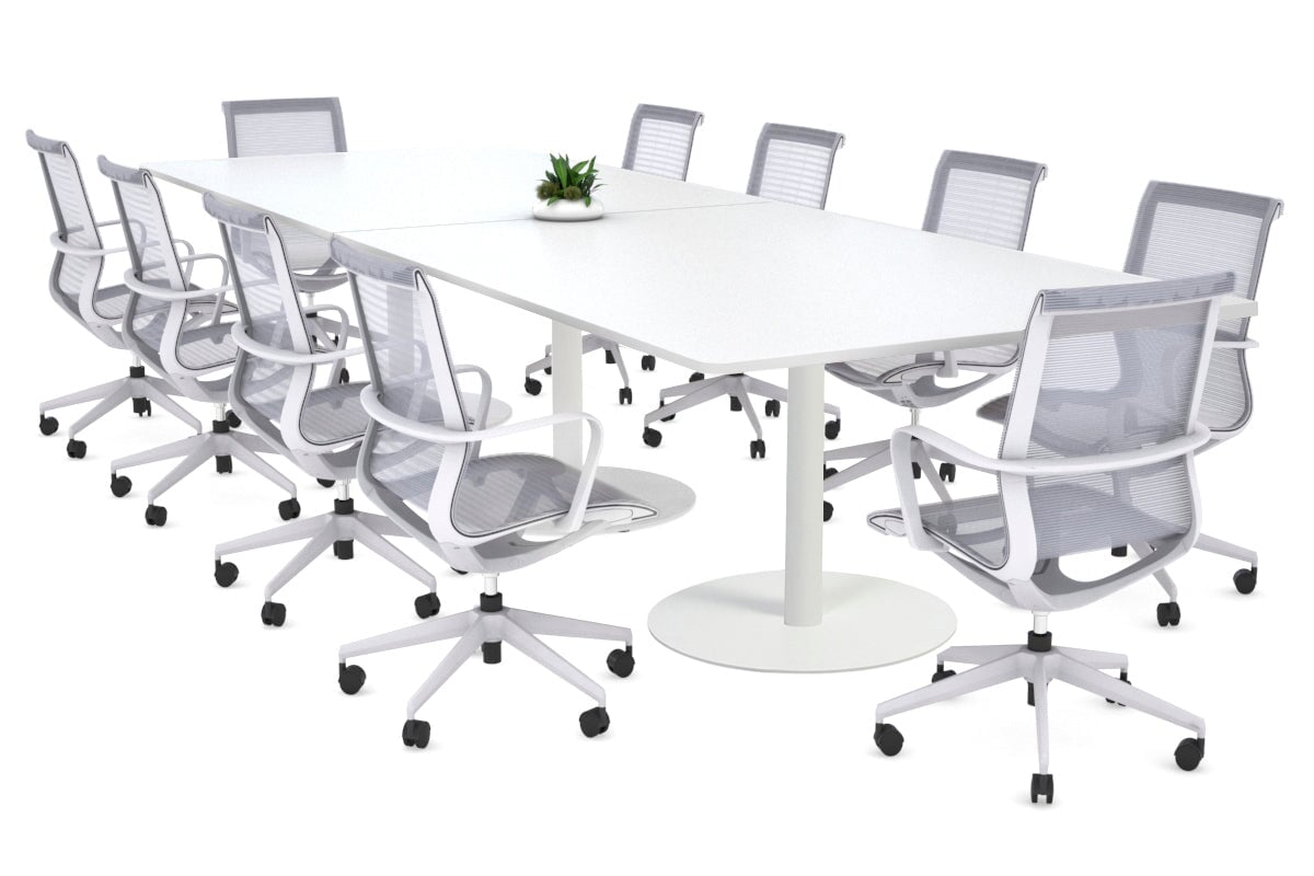 Premium Sapphire Disc Base Boardroom Rectangle Table - 3200L x 1100W with Rounded Corners - Elegant Conference Table for Office Meetings & Executive Workspaces