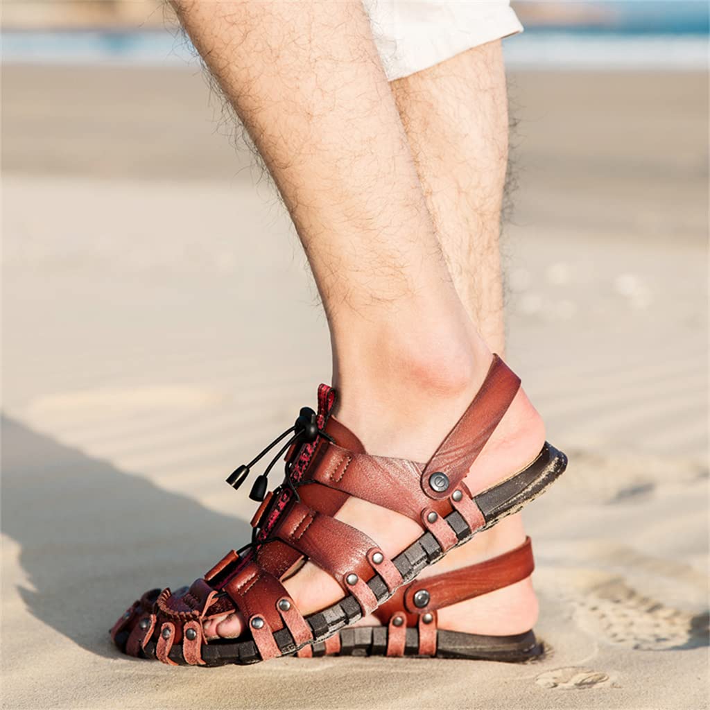 Veslexth Men's Cool Fisherman Sandals - Summer Leather Outdoor Sandals for Men, Comfortable Casual Beach Shoes with Arch Support - Perfect for Swimming, Walking, and Vacation Wear