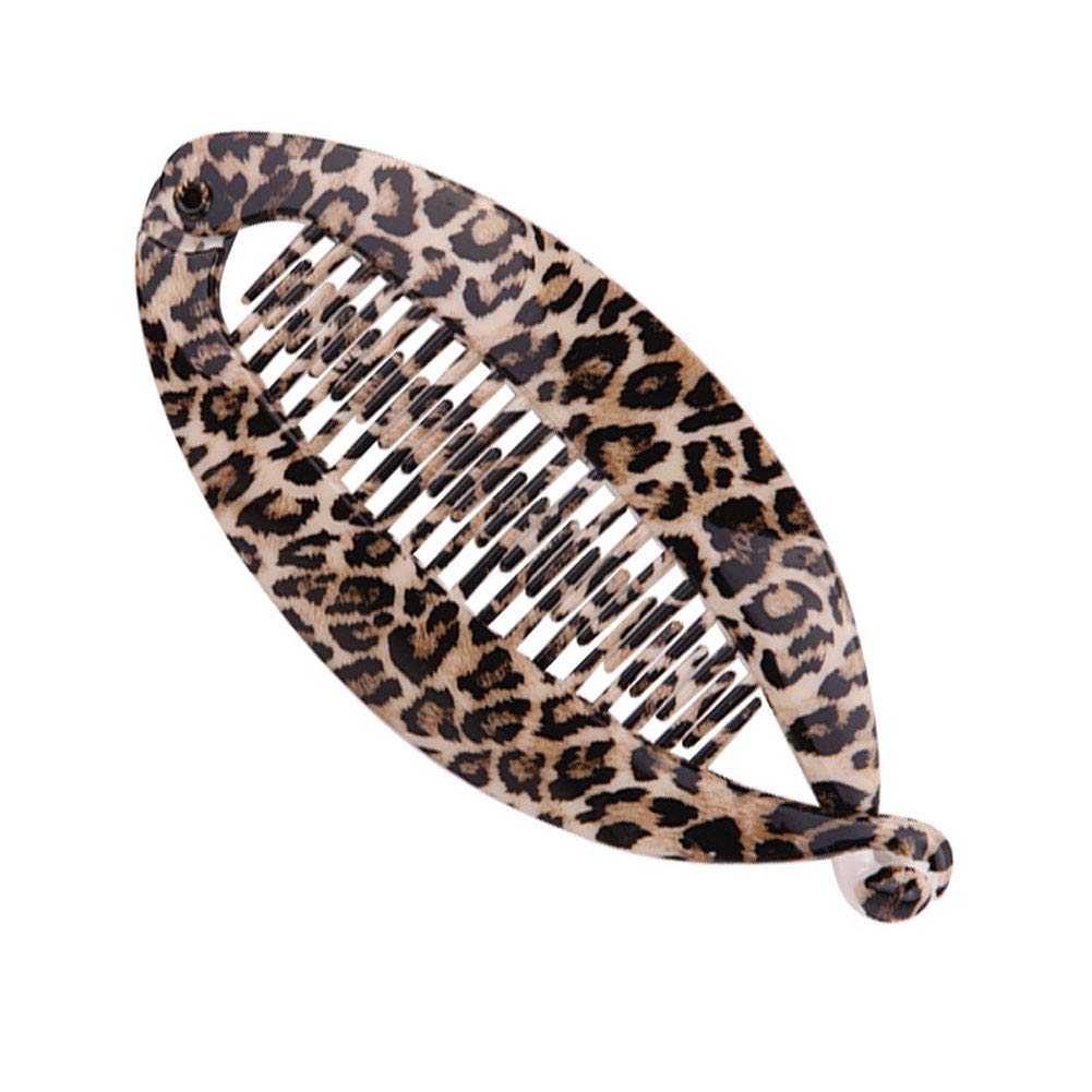 4PCS Women's Fashion Leopard Print Banana Hair Clips - Plastic Fish Shape Hair Grips, Hair Clincher Claws, Jaw Clips for Women & Girls (Small) - Perfect for Parties, Weddings & Daily Styling