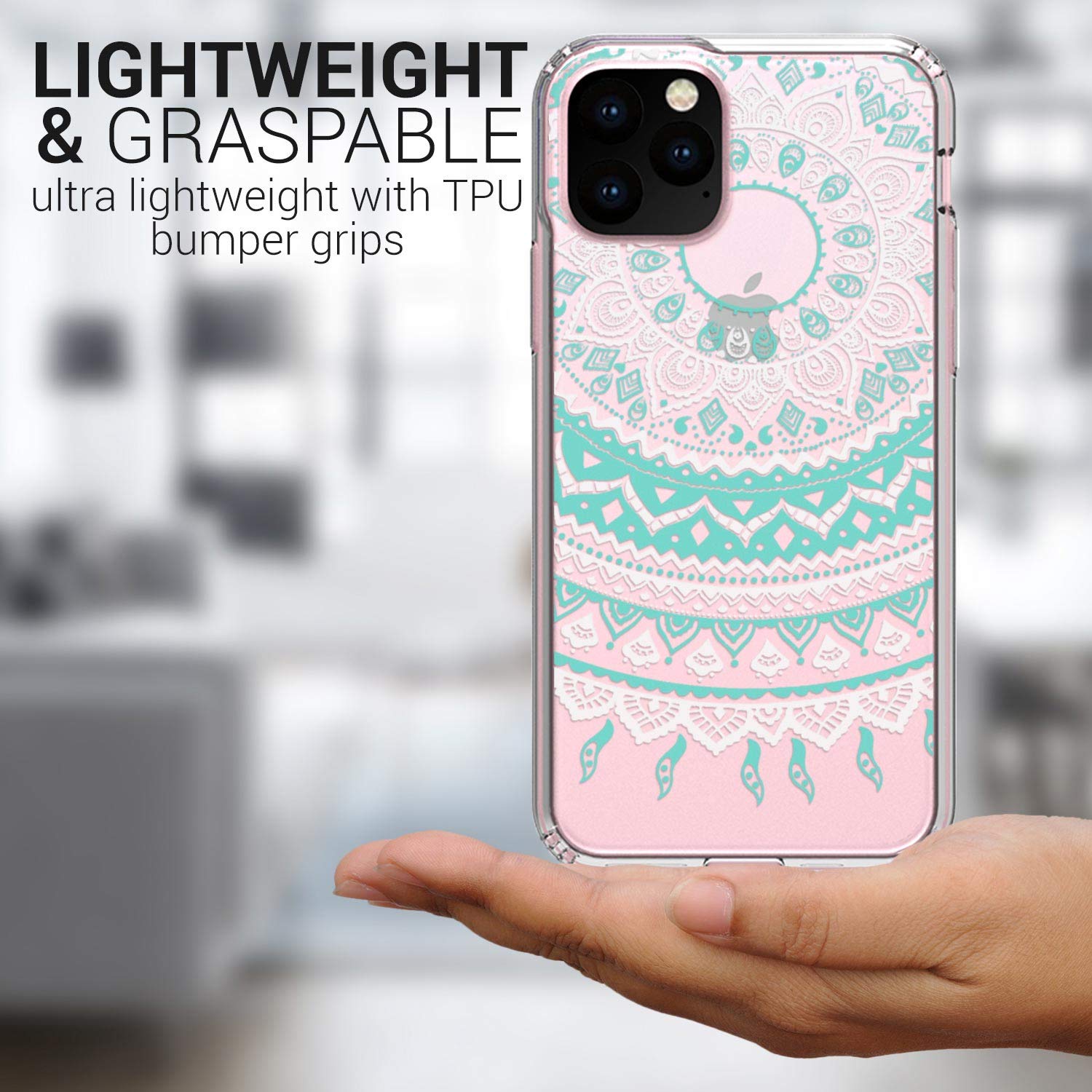 CoverON Hard Slim Fit ClearGuard Series Case for iPhone 11 Pro - Teal Mandala Design | Protective & Stylish Phone Cover for Everyday Use, Work & Travel