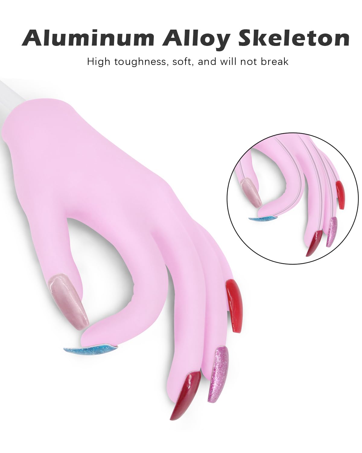 Professional Silicone Practice Hand for Acrylic Nails - Flexible Bendable Training Hand with Clear Nail Tips (Purple) - Perfect for Nail Art Students, Beginners & Salon Practice - Durable & Non-Slip Design for Realistic Nail Training