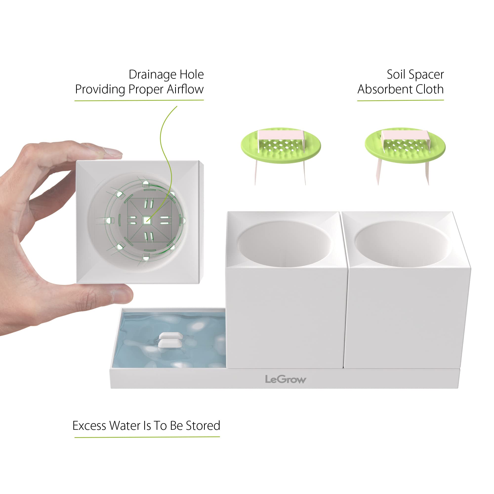 LeGrow Smart Garden Indoor Planter Starter Kit - 3 Patented Design Self-Watering Plant Pots with Water Holding Base Tray for Herbs, Flowers & Vegetables - Perfect for Home, Office & Kitchen Gardening (Plants Not Included)