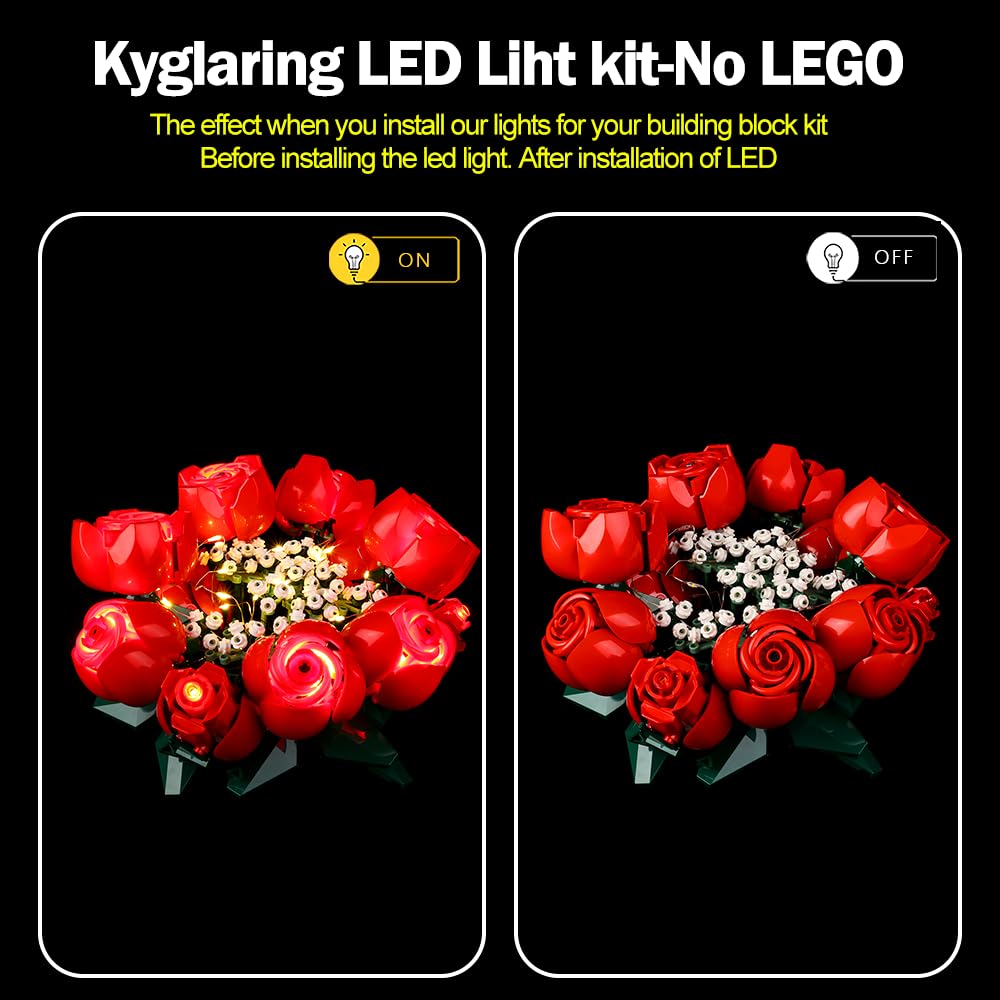Kyglaring LED Lighting Kit for Lego Icon Roses Bouquet 10328 - DIY Flower Bouquet Light Set for Lego Building Blocks, Valentine's Day Gift (No Model Included, RC Version) - Perfect for Home Decoration, Romantic Gifts & Lego Enthusiasts