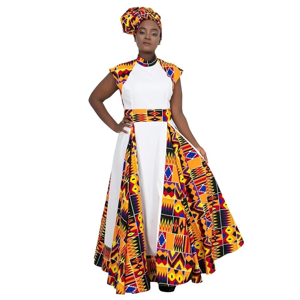 African Dresses for Women - Long Ankara Kente Print Skirt with Matching Scarf | Traditional African Fashion for Casual Wear, Parties & Cultural Events