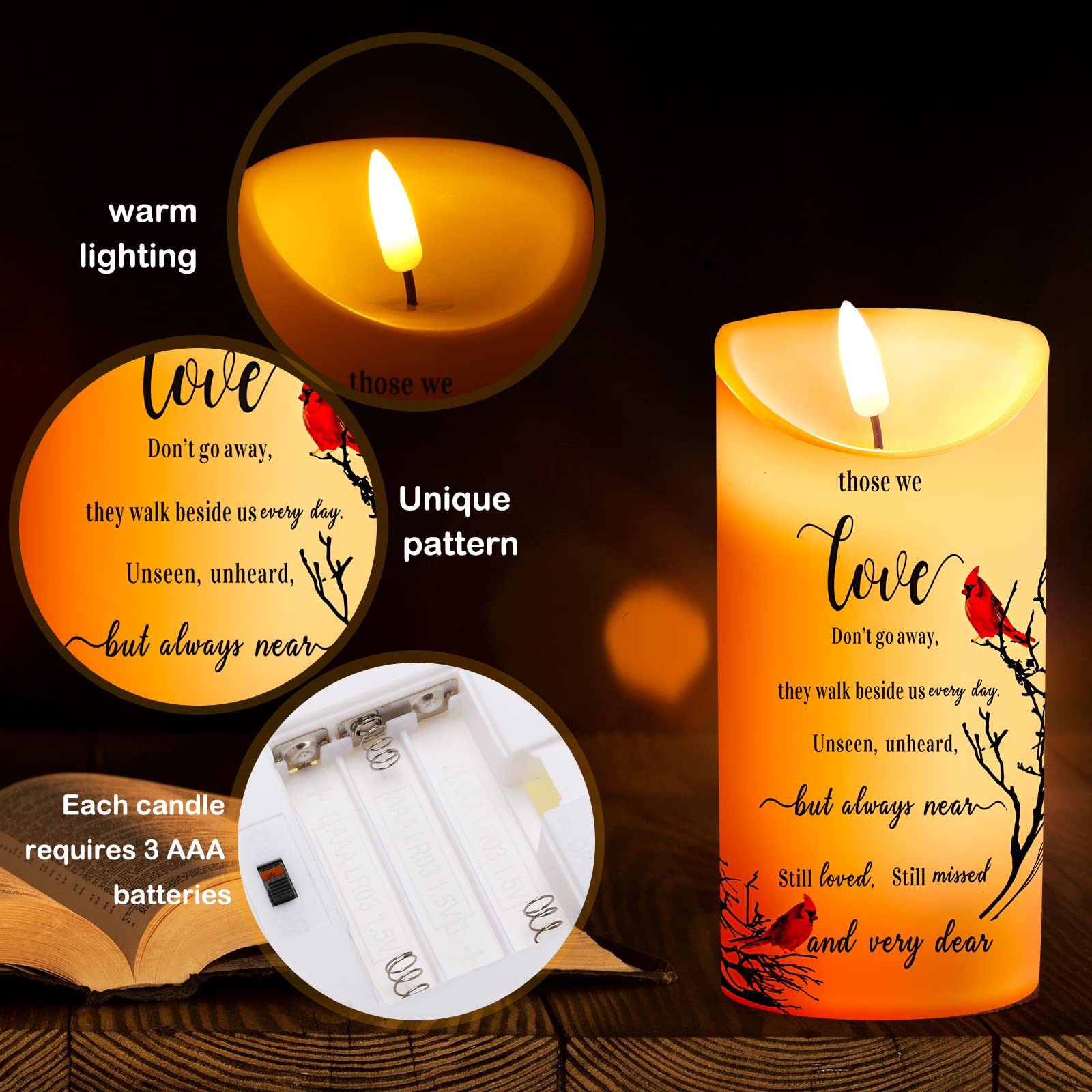 Flameless LED Memorial Candles - Battery Operated Sympathy Gifts for Loss of Loved One, Bereavement Gifts, Prayer Candles for Funeral, Memorial Service & Home Decoration (Simple Style)