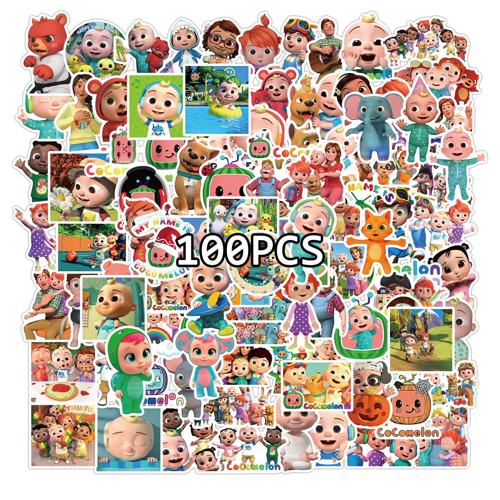 100PCS Cute Cartoon Vinyl Waterproof Stickers - Durable Decals for Laptop, Skateboard, Water Bottles, Phone & Guitar - Fun Cocomelon Kids Stickers for School, DIY Crafts & Home Decor