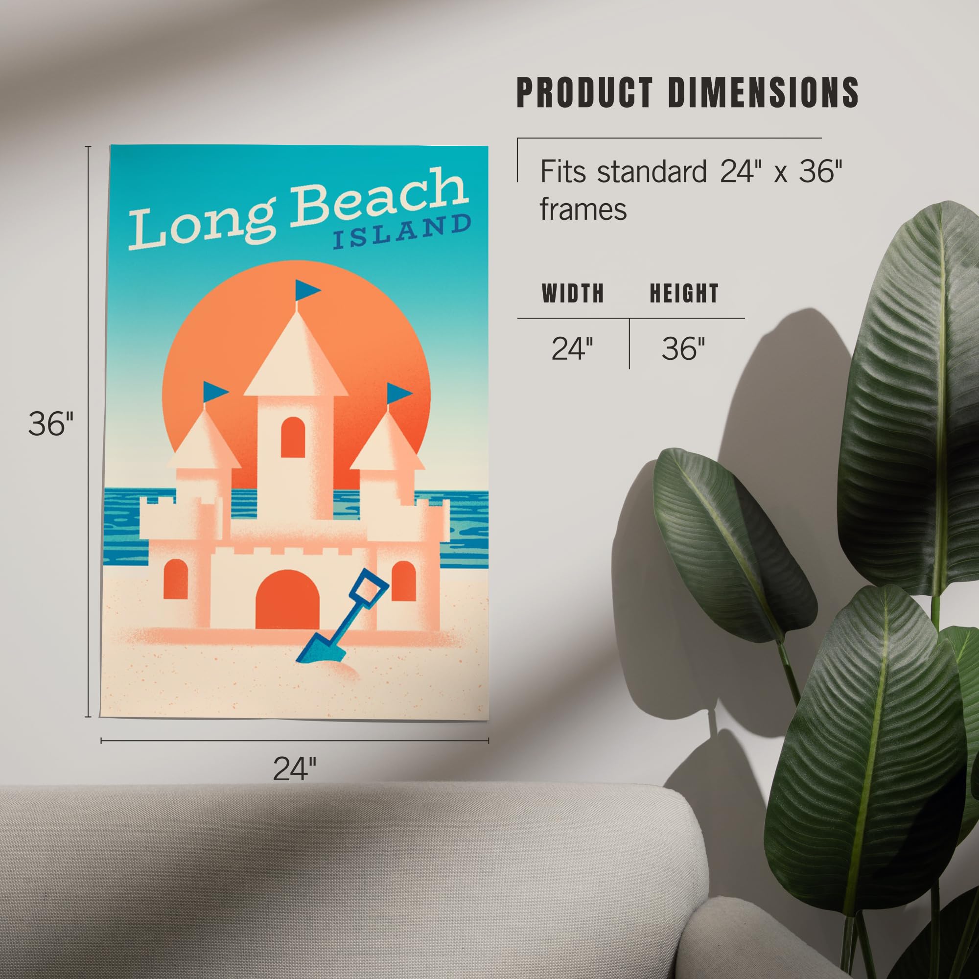 Lantern Press 24x36 Inch Giclee Art Print - Long Beach Island New Jersey Coastal Wall Decor | Sun-Faded Shoreline Collection with Sand Castle Beach Scene | Perfect for Living Room, Bedroom or Office Decor