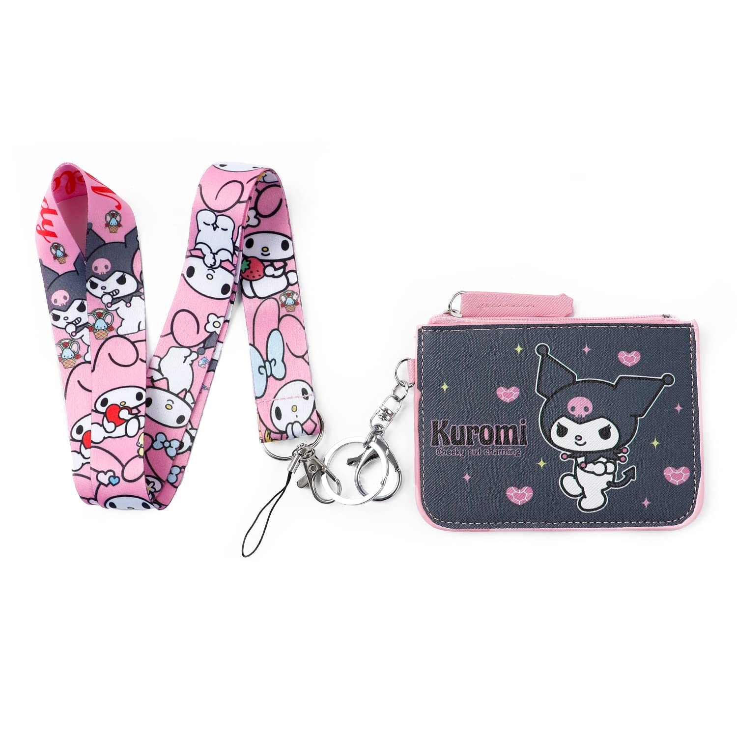 Cute Cartoon Credit Card Wallet with Lanyard - Slim RFID Blocking ID Badge Holder for Women & Men - Perfect for Work, School, Travel, and Everyday Use (WC KU)