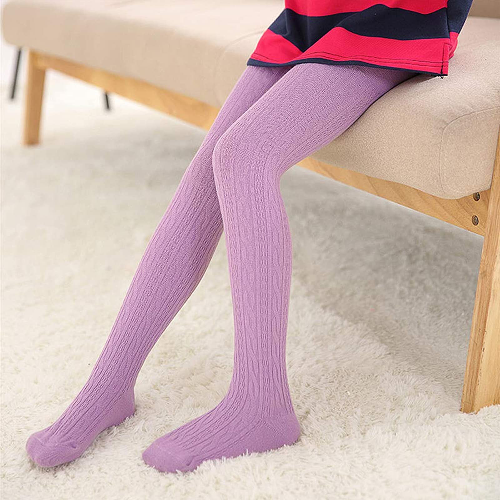 TechCity Girls' Cotton Cable Knit Seamless Leggings for Toddlers 2-14 Years - Soft Stretchy Tights, Pantyhose & Stockings for School, Play & Winter Outfits