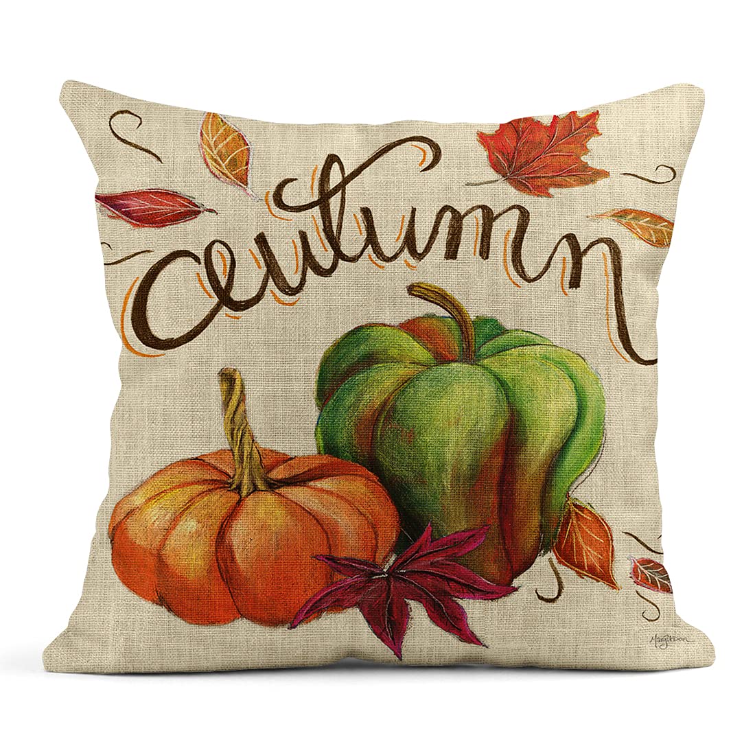 4 Pack Linen Throw Pillow Covers 20x20 Inch - Farmhouse Autumn Harvest Decor Square Cushion Covers for Sofa, Bed, Couch - Perfect for Fall Home Decor & Cozy Living Room Accents