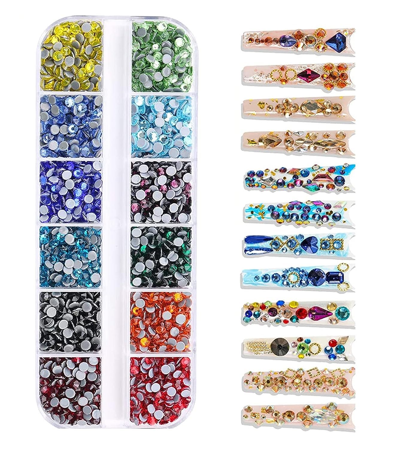 Gleevia 12-Color Mixed Crystal Rhinestones for Nail Art, Makeup & DIY Crafts – Flatback Diamond Gems for Decoration, Jewelry Making & Beauty Enhancements | Perfect for Manicures, Costume Jewelry & Home Decor