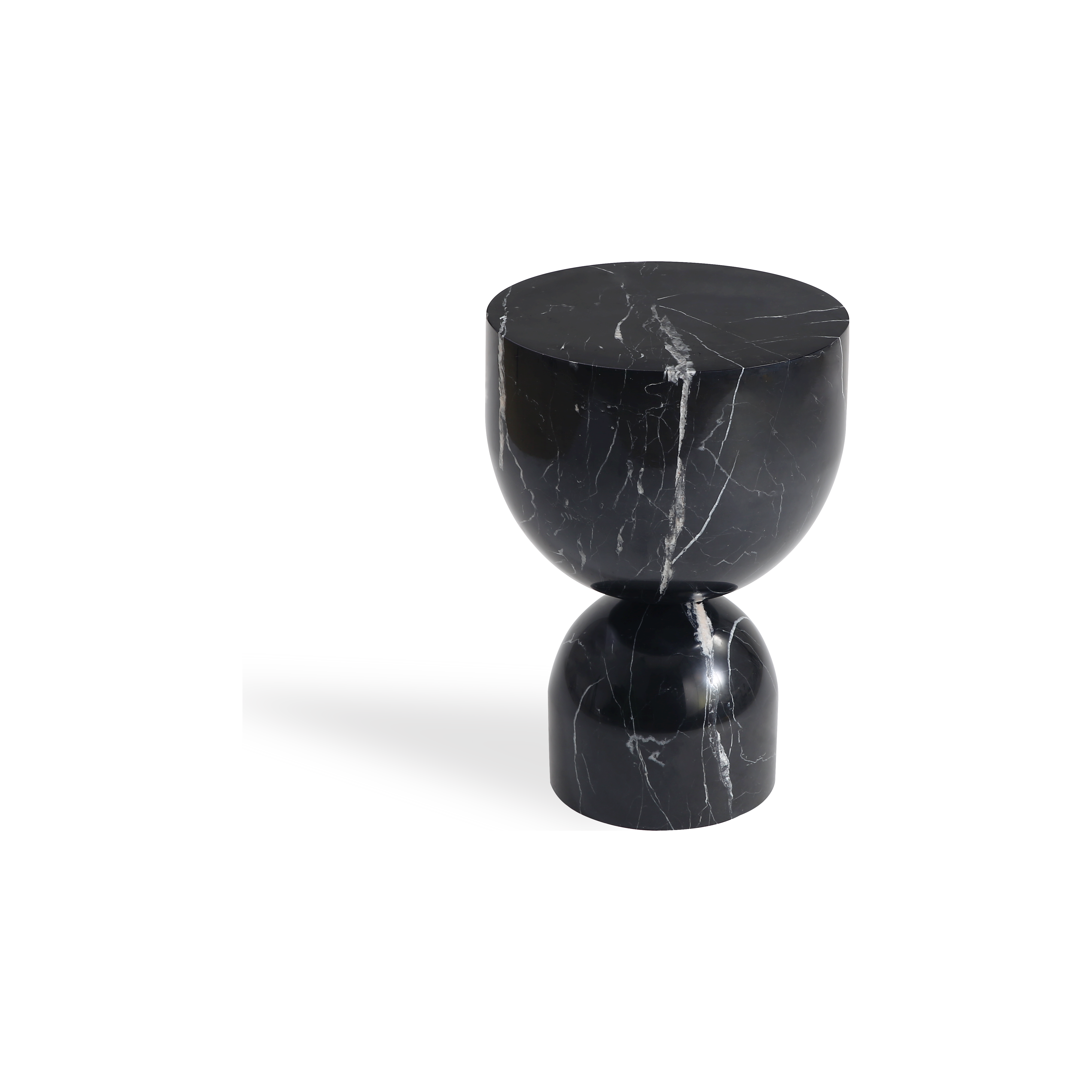 Apothecary Low End Table with Black Marble Top - Vintage Style Side Table for Living Room, Bedroom & Office Decor