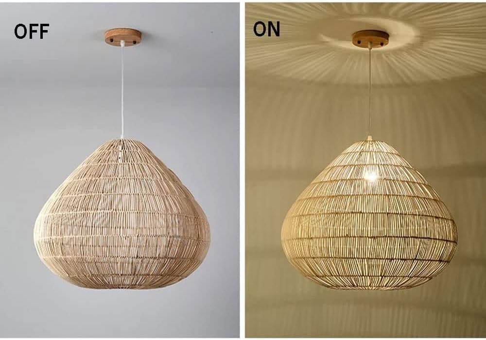 Natural Bamboo Rattan Woven Hanging Lamp Shade - Creative E27 Pendant Light with Single Head Chandelier for Bedroom, Dining Room & Living Room - Boho Home Decor for Cozy Ambiance and Stylish Lighting