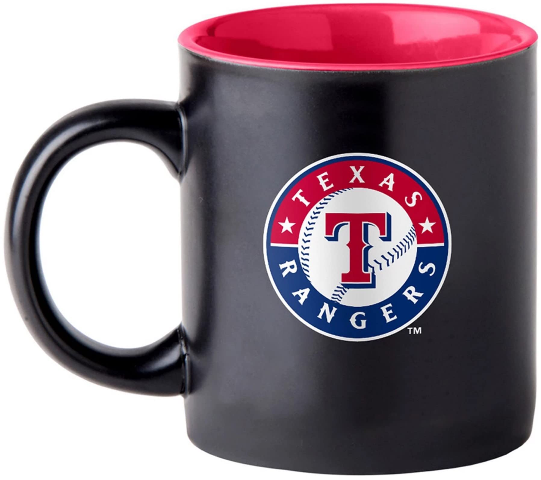 Boelter Brands Two-Toned Matte Black Coffee Mug with Texas Rangers MLB Team Logo & Inner Team Color - Perfect for Baseball Fans, Office Use & Home Decor