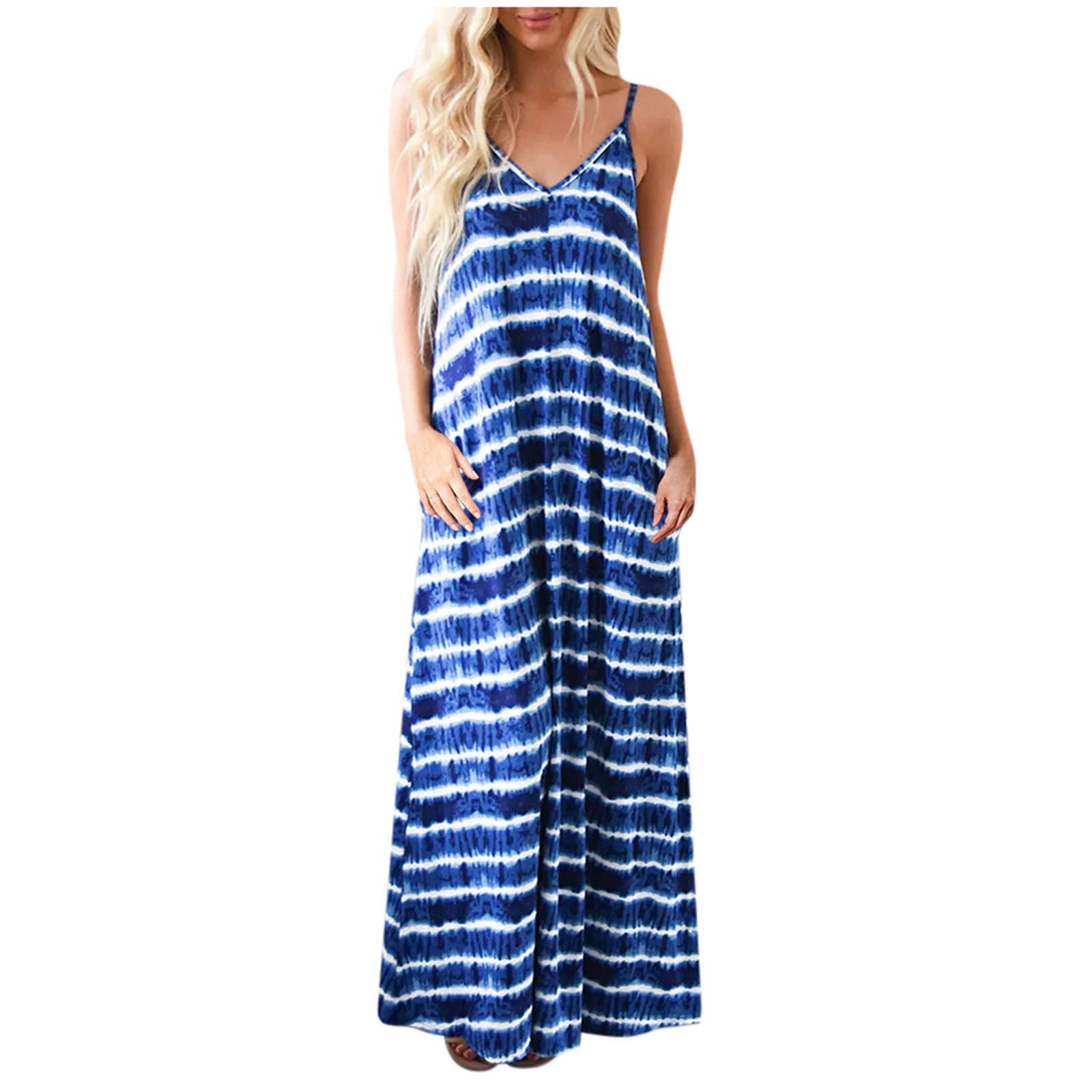 BRADEM Plus Size Women's Striped Tie-Dye Gradient Pocket Dress with Suspenders - Casual Long Dress for Women | Perfect for Summer Outfits, Beach Vacations & Date Nights