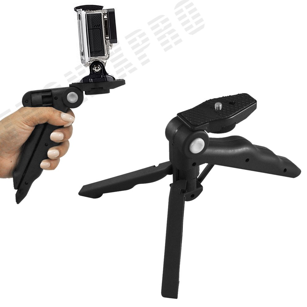 Adjustable Tabletop Tripod & Hand Grip for GoPro Hero 1-4 & Hero 4 Session - 6.5 Inch Compact Stand with Steady-Shot Stabilization + Free Microfiber Cloth - Perfect for Vlogging, Travel & Action Camera Shots