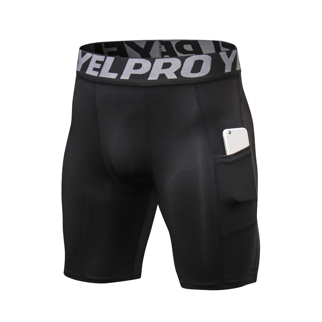 Men's Compression Fitness Shorts with Pocket - Running & Training - Black XL