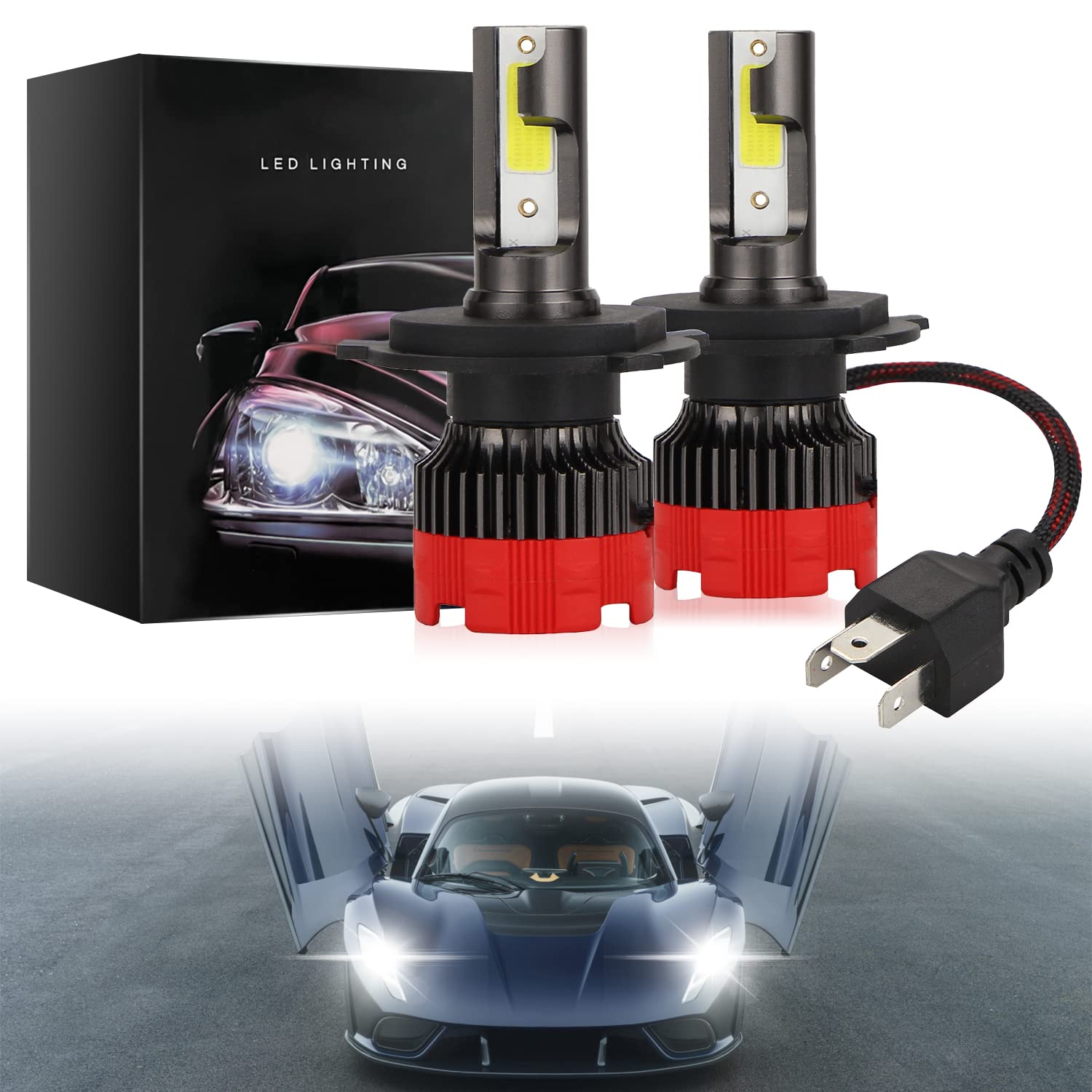ISUNMEA 9003/H4/HB2 LED Headlight Bulbs - 60W 300% Super Bright 12000LM 6000K Cool White Conversion Kit - All-in-One Adjustable High/Low Beam - IP67 Waterproof - Plug & Play - Perfect for Cars & Trucks (Pack of 2) - Upgrade Your Night Driving Safety & Visibility
