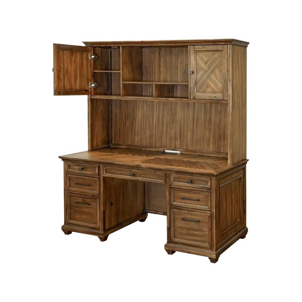 Martin Furniture Traditional Wood Office Storage Hutch - Fully Assembled Brown Cabinet for Home & Office Organization