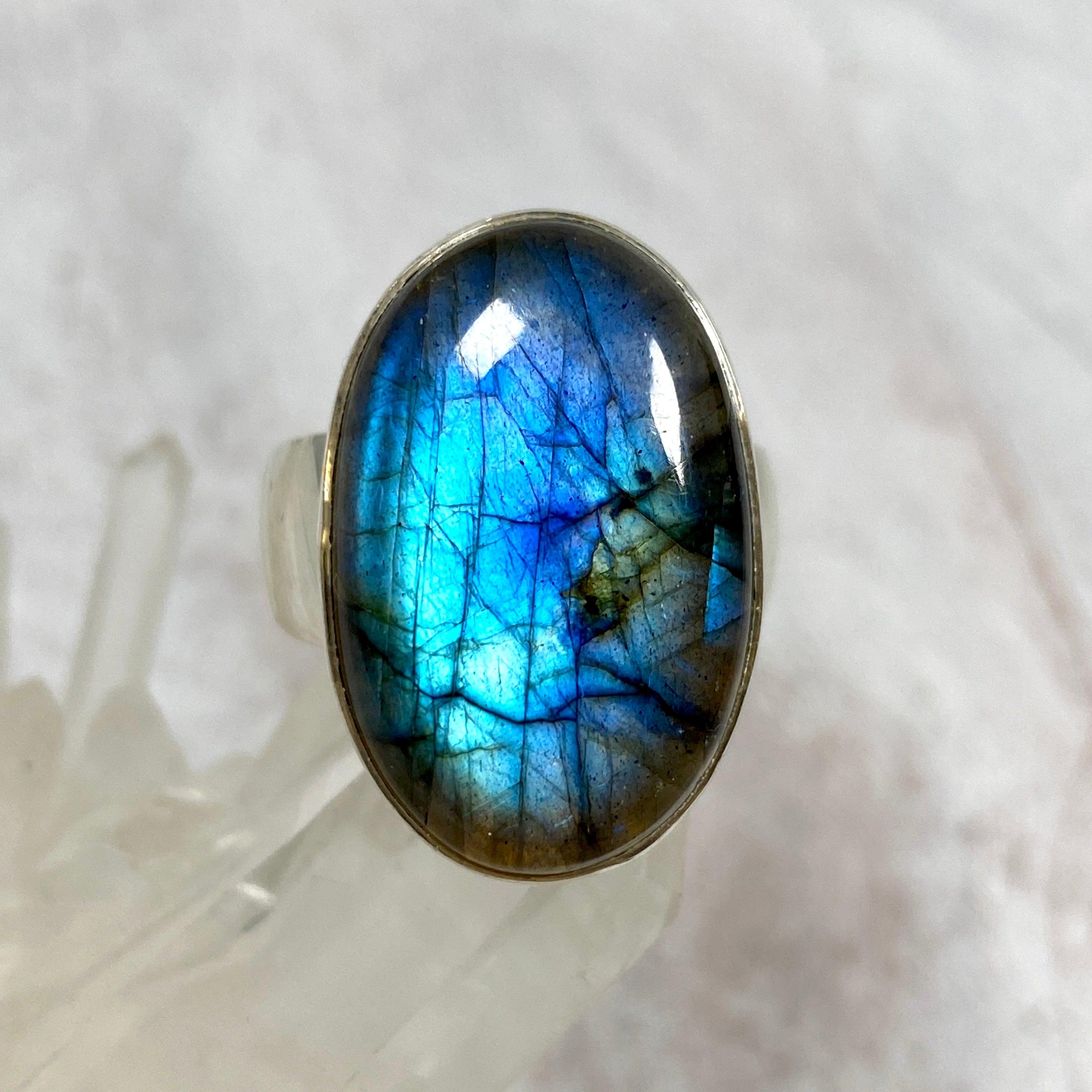 Labradorite Oval Cabochon Ring - Size 9 - KRGJ2751 - Elegant Handmade Jewelry for Women, Perfect for Everyday Wear & Special Occasions