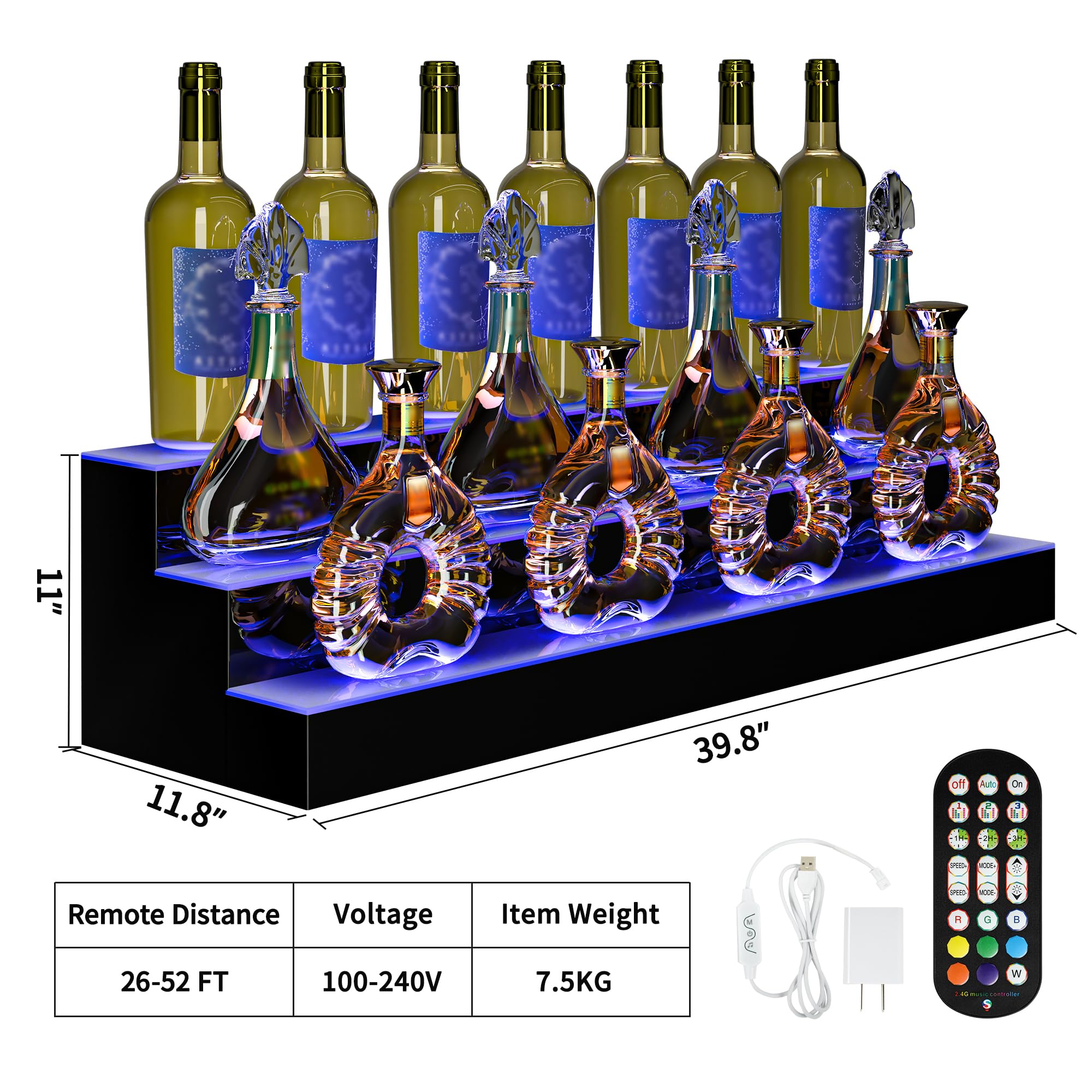 YITAHOME 40-inch 3-Tier LED Lighted Liquor Bottle Display Shelf - Acrylic Wall Mounted Whiskey Rack with Remote & App Control - Perfect for Home Bar, Counter Display & Party Decor