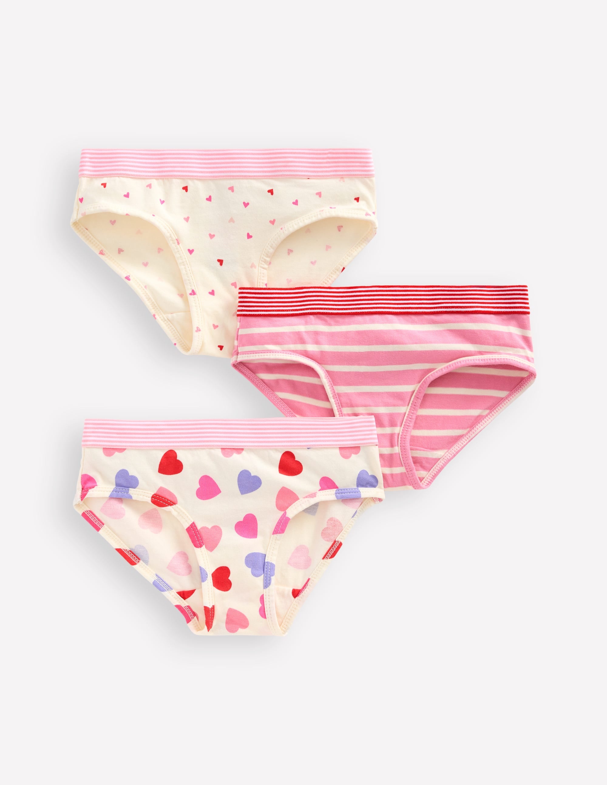 3 Pack Women's Cotton Underwear - Striped, Heart Print & Plain - Comfortable Breathable Panties for Everyday Wear, Workout & Sleep