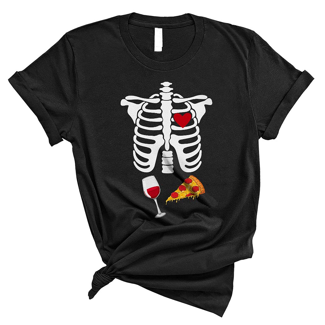 Funny Halloween Pregnancy Announcement T-Shirt - X-Ray Wine Pizza Design for Moms-to-Be | Unisex Halloween Maternity Tee for Parties & Photo Shoots