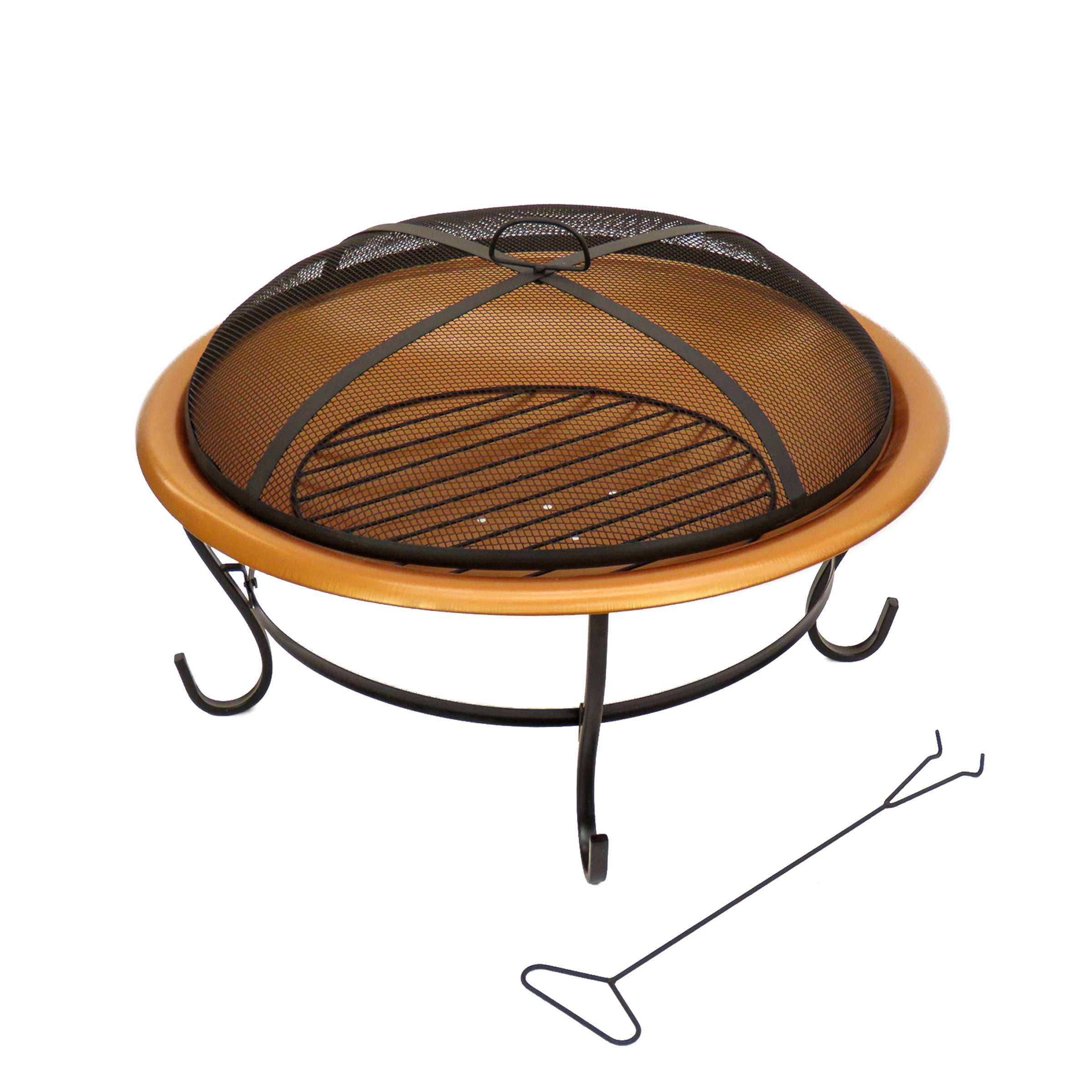 29 Inch Copper Finish Steel Outdoor Fire Pit with Black Stand & Screen Cover - Perfect for Backyard, Patio, and Camping Gatherings
