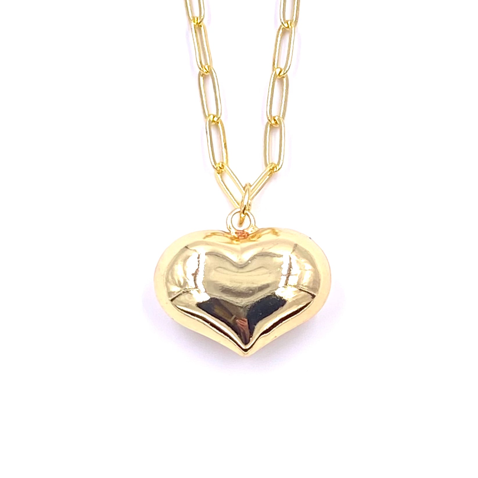 Ashley Gold Stainless Steel Gold Plated Floating Puff Heart Pendant Necklace for Women - Elegant Valentine's Day Gift, Anniversary Jewelry & Everyday Fashion Accessory