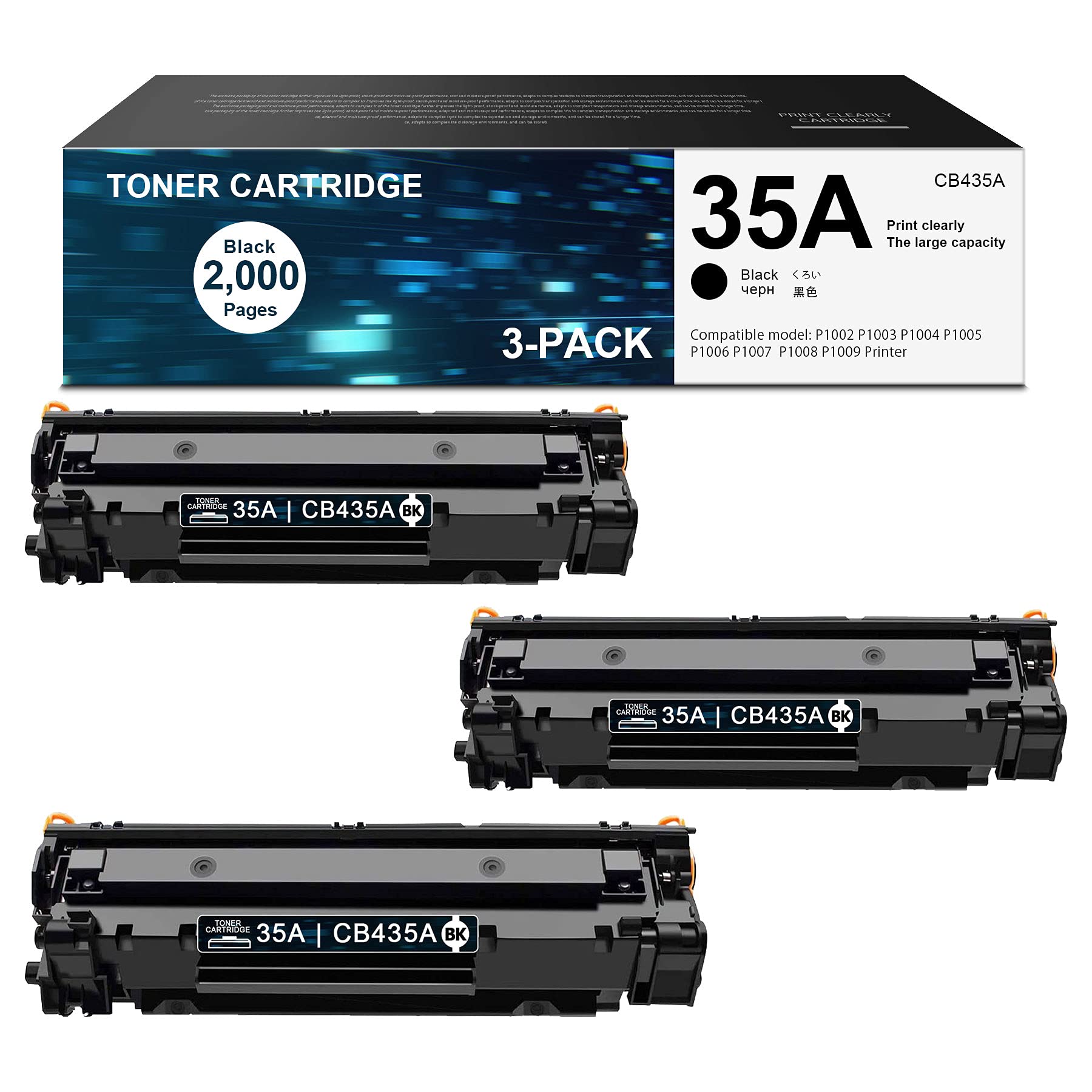 HP 35A CB435A Compatible Toner Cartridge Replacement (3-Pack, Black) for HP LaserJet P1002 P1003 P1004 P1005 P1006 P1007 P1008 P1009 Printers - Ideal for Home & Office Printing Needs
