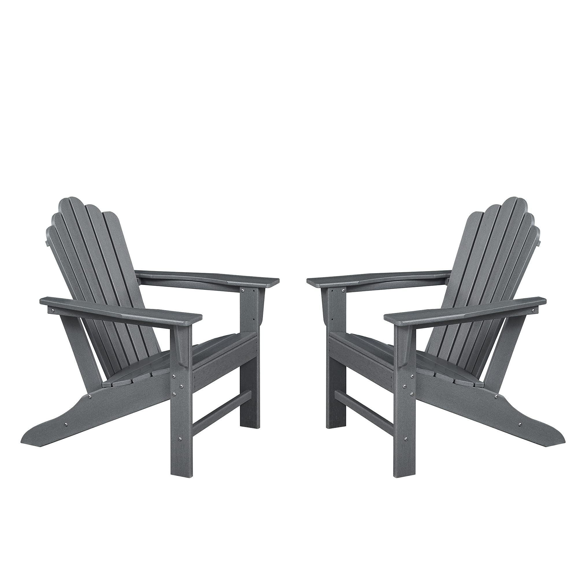 Premium Weather-Resistant Adirondack Chairs Set of 2 - Outdoor Patio Furniture for Garden, Deck, Backyard & Lawn - Durable Grey Polywood Chairs for Relaxing on Porch, Poolside or Beach