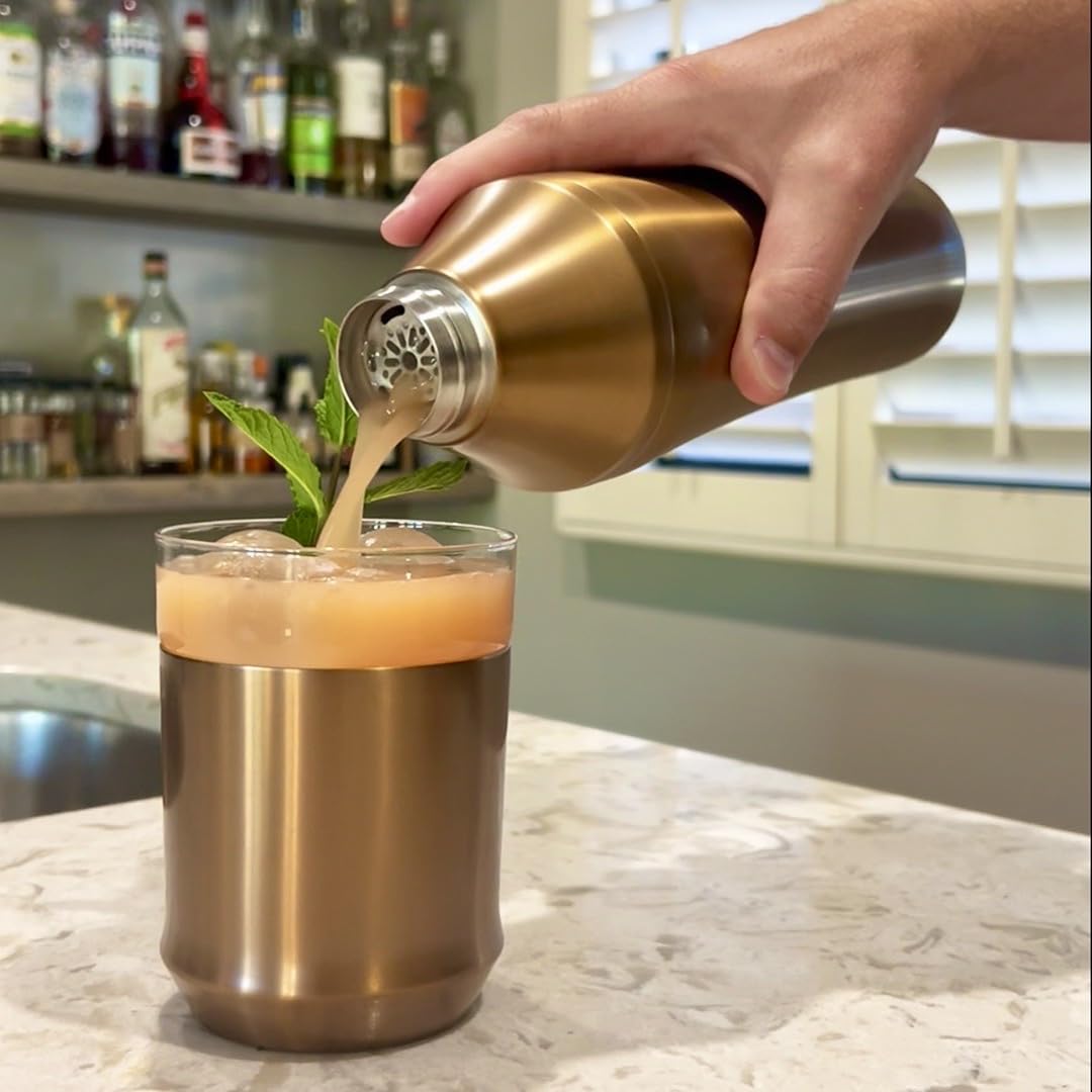 Premium Stainless Steel & Copper Hybrid Cocktail Shaker Set with Removable Glass Insert - Professional Bar Mixing Tool for Home Bartending, Parties & Cocktail Making