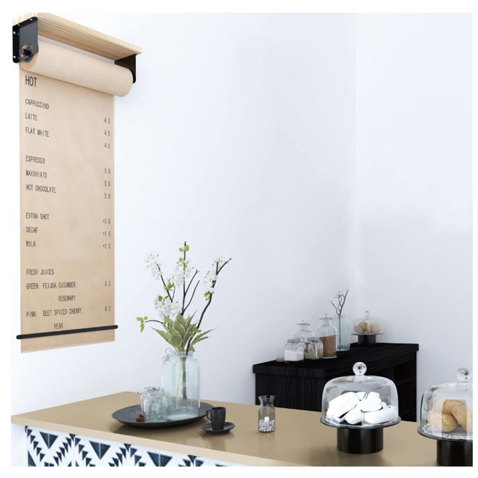 LXLZYXSF Kraft Paper Roll Dispenser with Cutter - Wall Mounted for Kitchen, Home & Cafe - 15.7 Inch White Kraft Paper Roll Organizer for Grocery Lists, Notes & Creative Projects - Perfect for Meal Planning, DIY Crafts & Office Organization