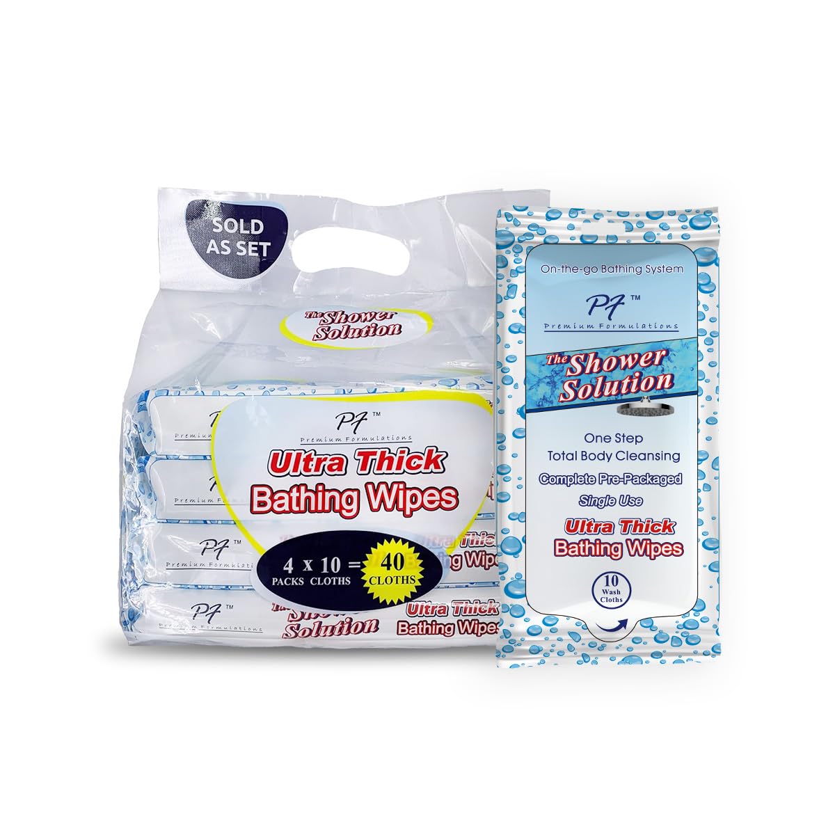 Extra Large & Thick Adult Bathing Wipes for Shower - 40 Wipes (4 Pack) | Ideal for Elderly Care, Post-Surgery Hygiene, Camping & Travel Convenience