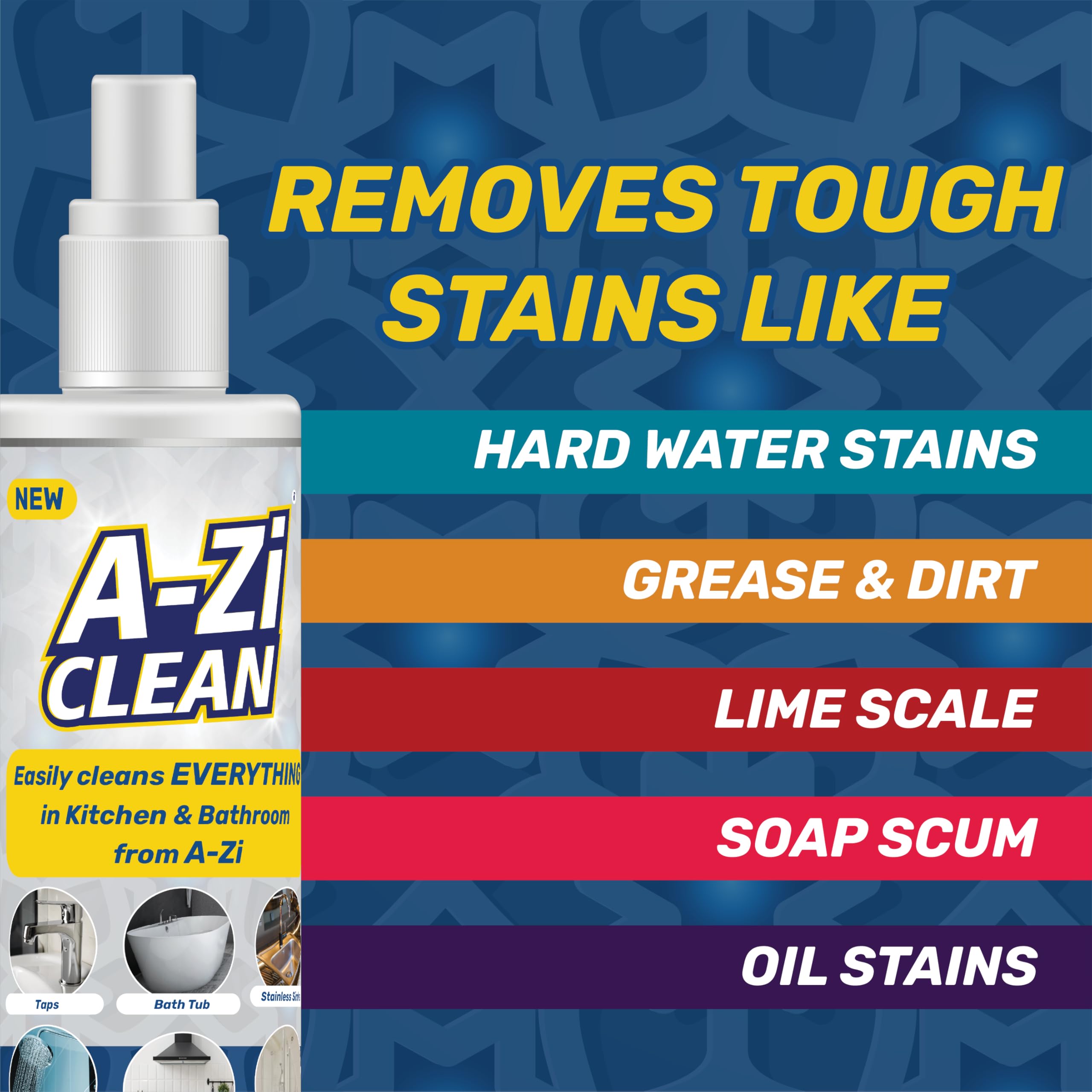 A-Zi Clean Tap Cleaner Spray 50ml - All-Purpose Bathroom & Kitchen Cleaner | Removes Hard Water Stains, Limescale, Grease & Dirt | Safe for Taps, Bathtubs, Sinks, Shower & Kitchen Surfaces | Perfect for Daily Cleaning & Stain Removal in Homes & Offices