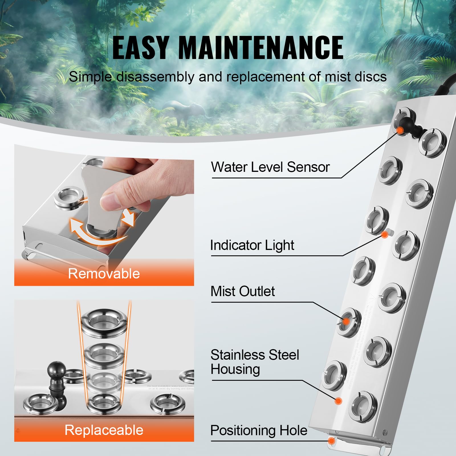 VEVOR 12-Head Ultrasonic Mist Maker Fogger - 9000mL/H High Output with 300W IP67 Waterproof Power Supply, Floating Buoy & Replacement Discs - Perfect for Ponds, Gardens, Rockeries, Greenhouses & Halloween Decorations - Create Magical Ambiance for Parties, Weddings & Home Relaxation